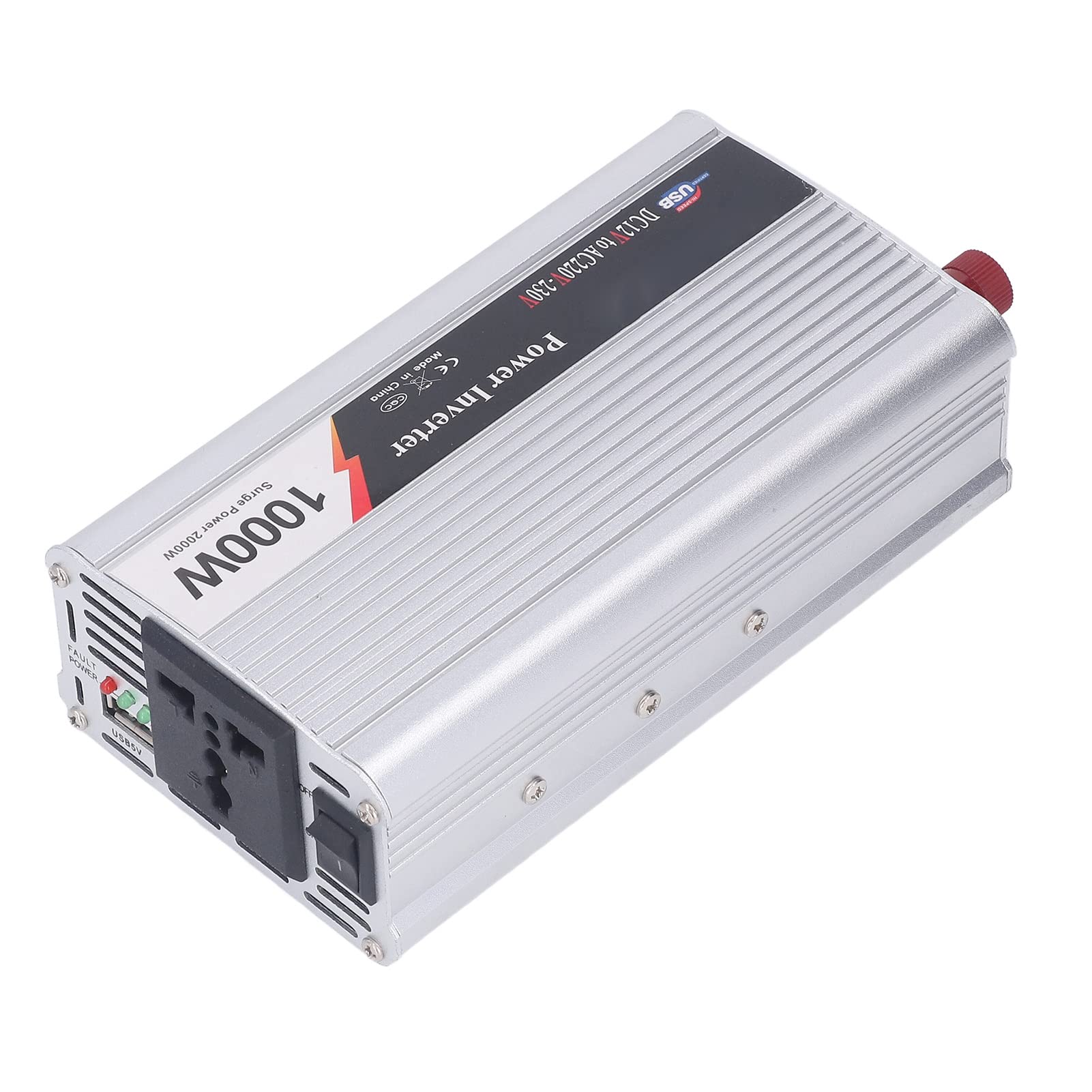 Hyuduo Przetwornica Napięcia Pojazdu 1000 W Przetwornica Samochodowa ze Stopu Aluminium DC 12 V na AC 220 V 230 z Interfejsem USB Cichy Wentylator Chłodzący Do Samochodu Ciężarowego Podróż Samochodem