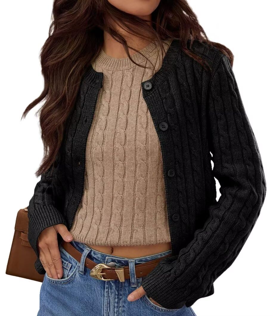 Ezbelle Women's Long Sleeve Open Front Cropped Lightweight Cardigan Sweater Button Down Shirt 2026 Fall Tops