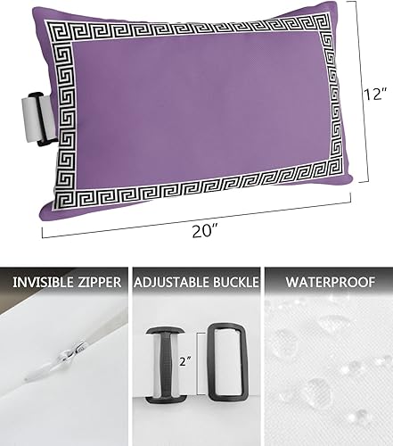 Miniatura 3 de Paquete de 2 fundas de almohada lumbar moradas, impermeables, para exteriores, patrón de clave griega, funda decorativa geométrica para patio y