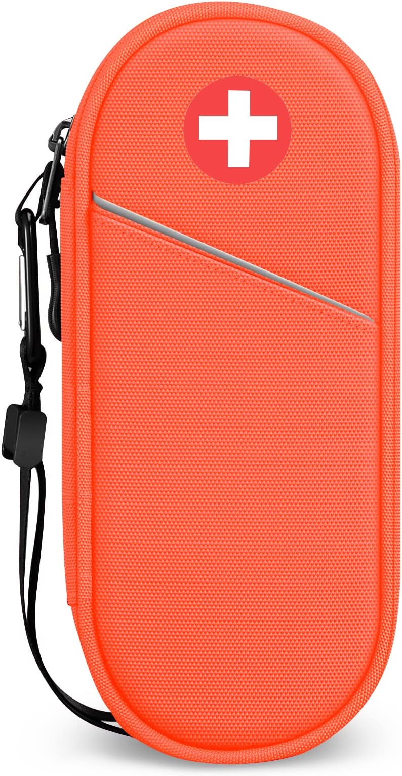 SITHON EpiPen Medical Carrying Case Insulated, Travel Medication Organizer Bag Emergency Medical Pouch Holds 2 EpiPens, Asthma Inhaler, Anti-Histamine, Auvi-Q, Allergy Medicine Essentials, Orange