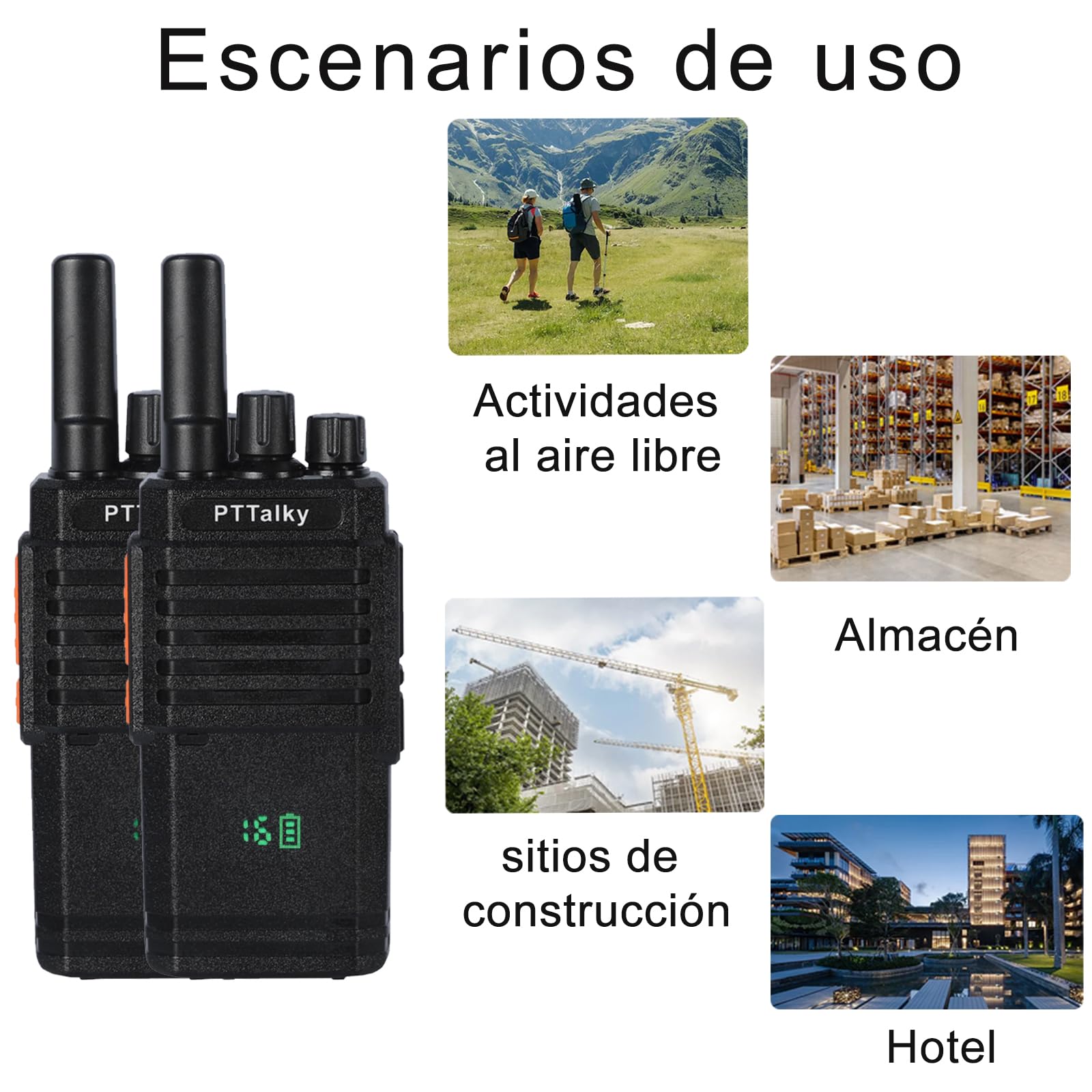 Walkie Talkie PTTalky PR2 Plus PMR446 sin Licencia Larga Distancia 4Pizaes | 16 Canales Walkie-Talkie de Larga Distancia con Pantalla,Soporta VOX, para Senderismo, Camping,Industria, Lagerhaus