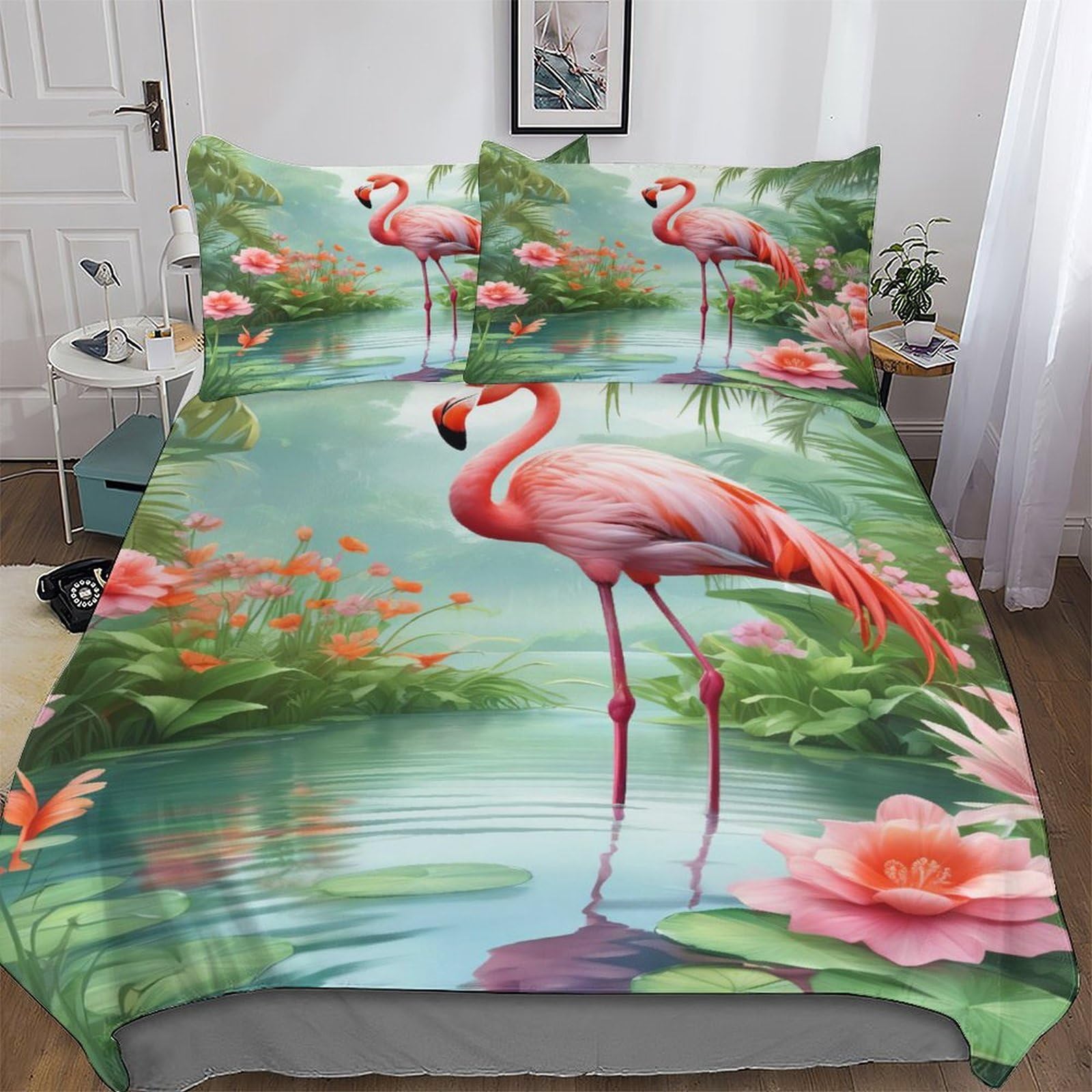 Flamingo Comforter Cover Bedding Set Kids Duvet Cover Bedspread Cover with Pillowcase Soft Quilt Cover for Youth And Adult Single(135x200cm)