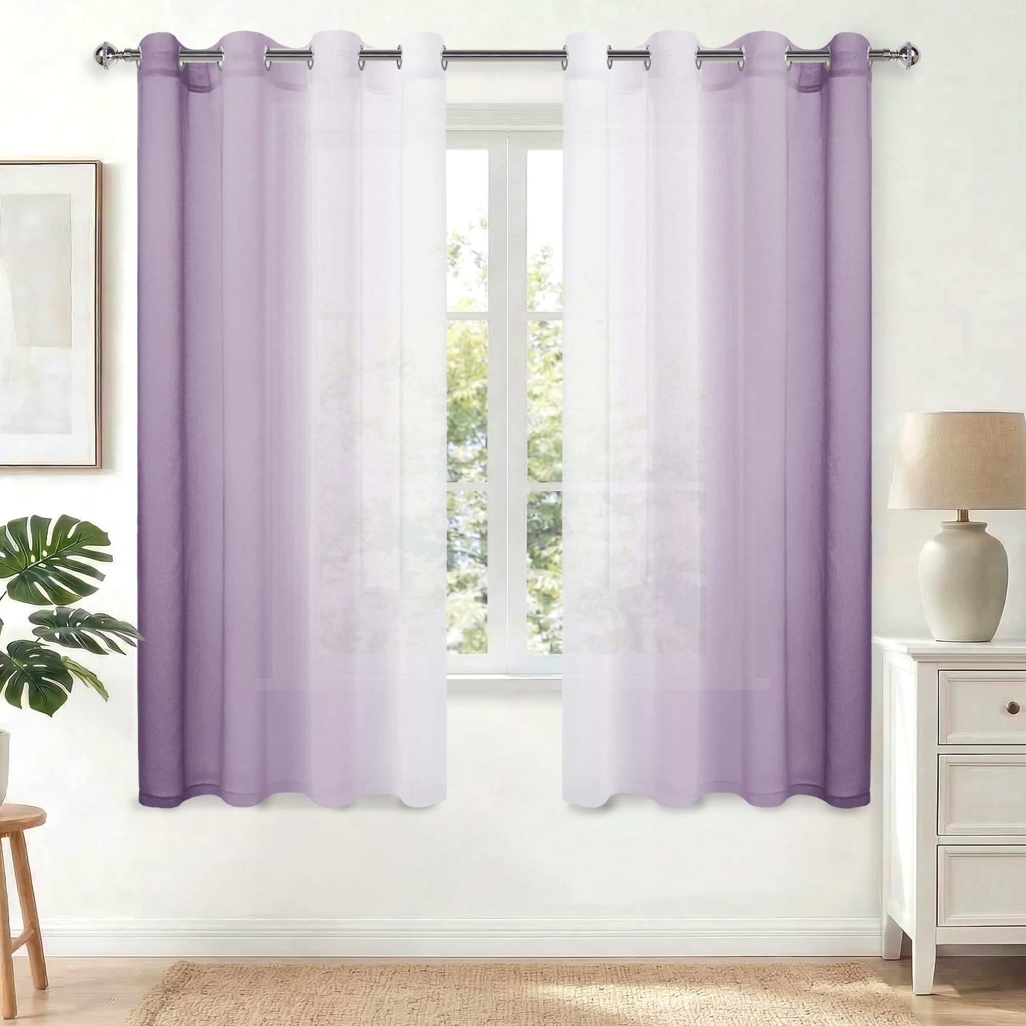 Voilages rideaux lila occultation légère Hiasan lot de 2 voiles transparents 140x175cm bureau