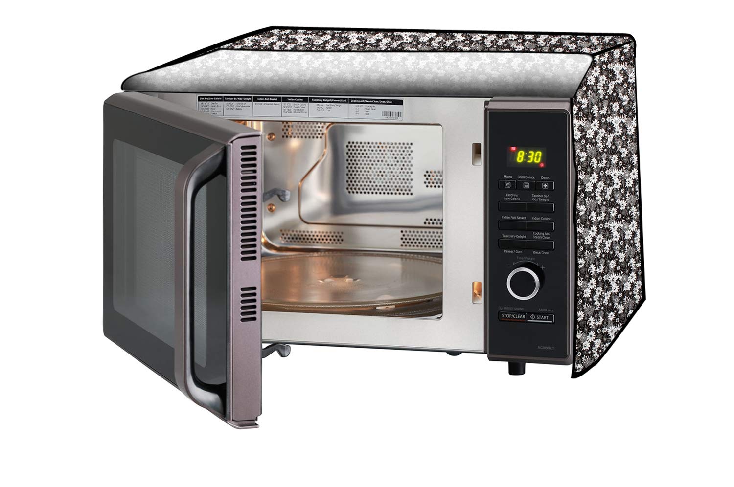 MW PRINTS Microwave Oven Cover With Attractive Digital Prints For IFB-30L-30BRC2 /Dustproof/Water Resistant (Grey Black White Flower)