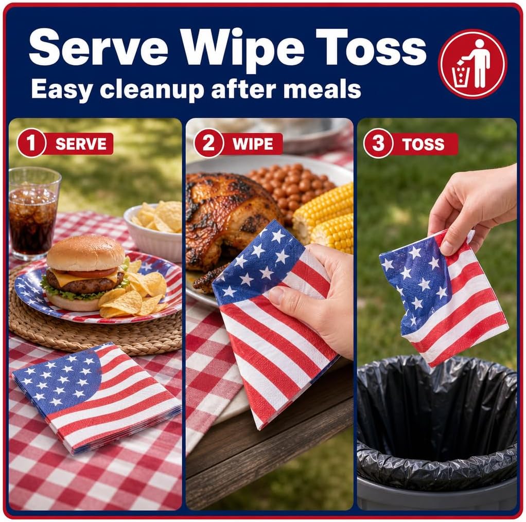 Iconikal 75-Pack American Flag Disposable Dinner Napkins Party Supplies