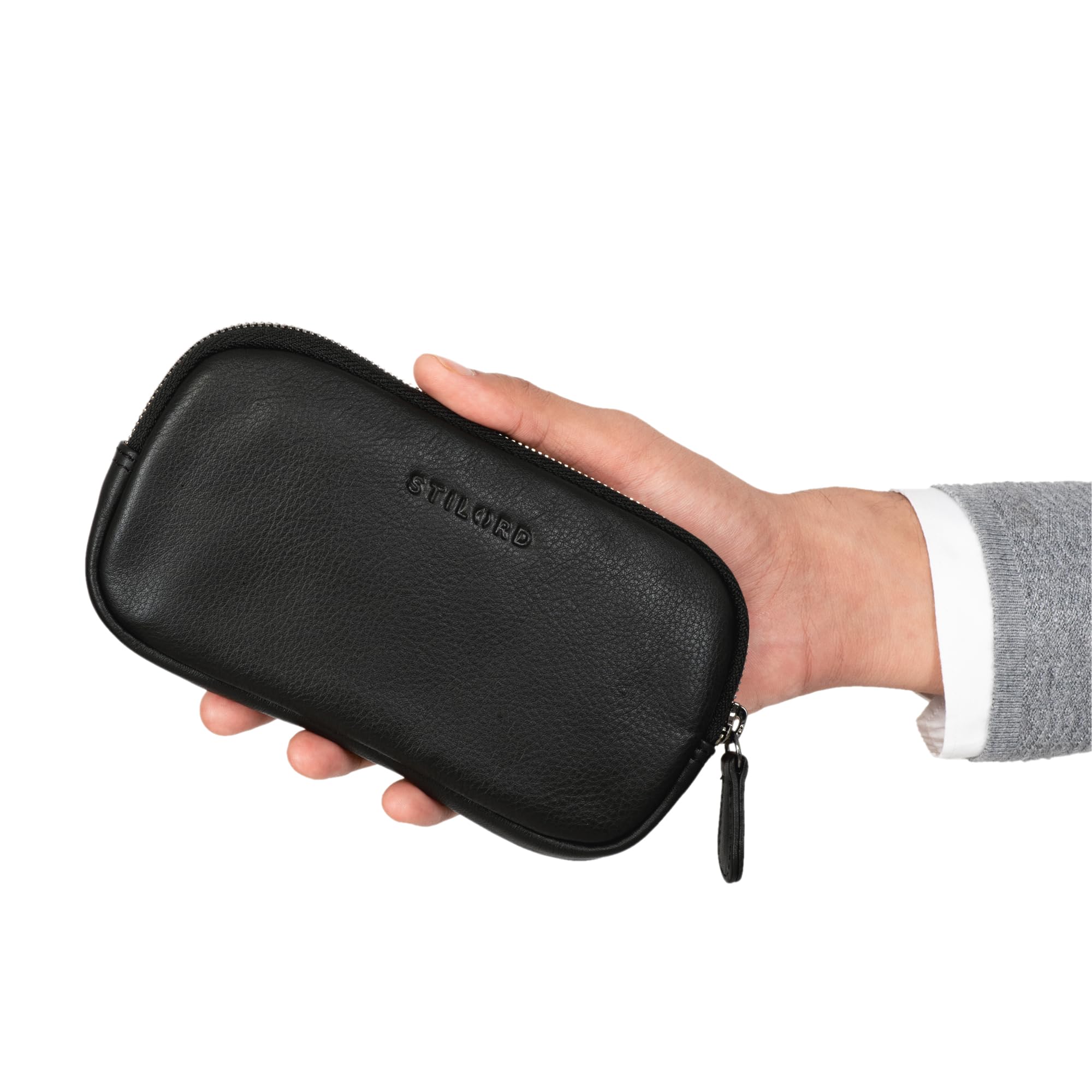 STILORD 'Mike' Small Leather Pouch Vintage for Men Women Ideal as Pencil Case Cosmetic Bag Coin Purse Key Case Organizer Bag in Genuine Leather, Colour:Black - Image 2