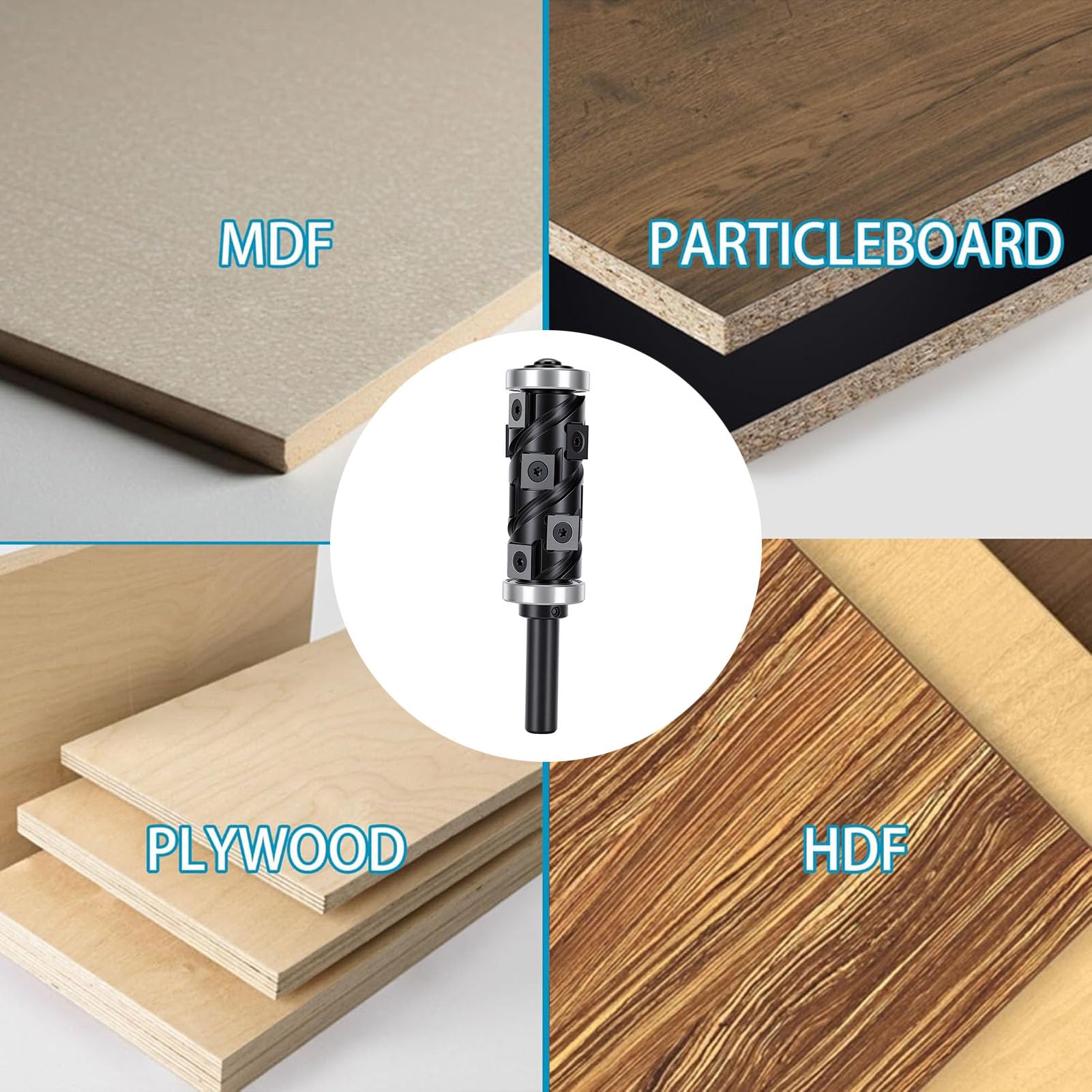 Luocute Frez do Przycinania Płaskiego, Chwyt 1/2, 32 Mm X 63,5 Mm | 7 sztuk odwracalnych wkładek węglikowych do sklejki melaminowej MDF HDF