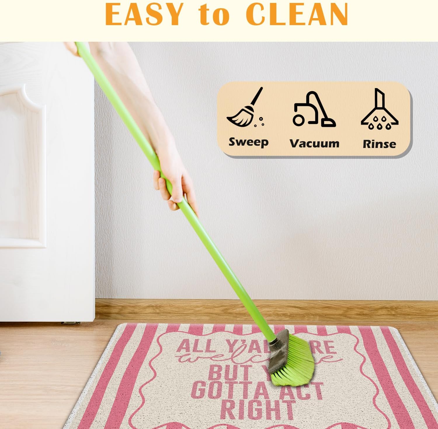 JINYO Funny Pink Striped Welcome Mats for Front Door, All Y'all are Welcome But You Gotta Act Right Southern Humor Door Mat Doormat Indoor Outside Entrance Entryway, 17x30 Inch