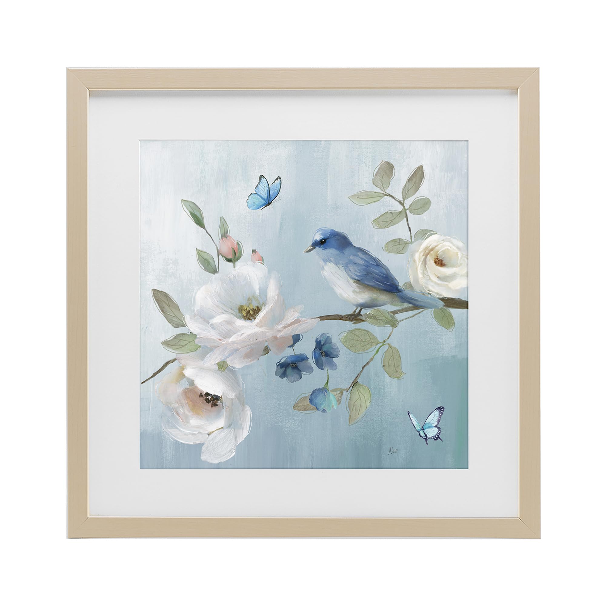 Stupell Industries Harvest Pine (Textured) 'Pastel Blue Bird Blooms'| Framed Print Under Glass
