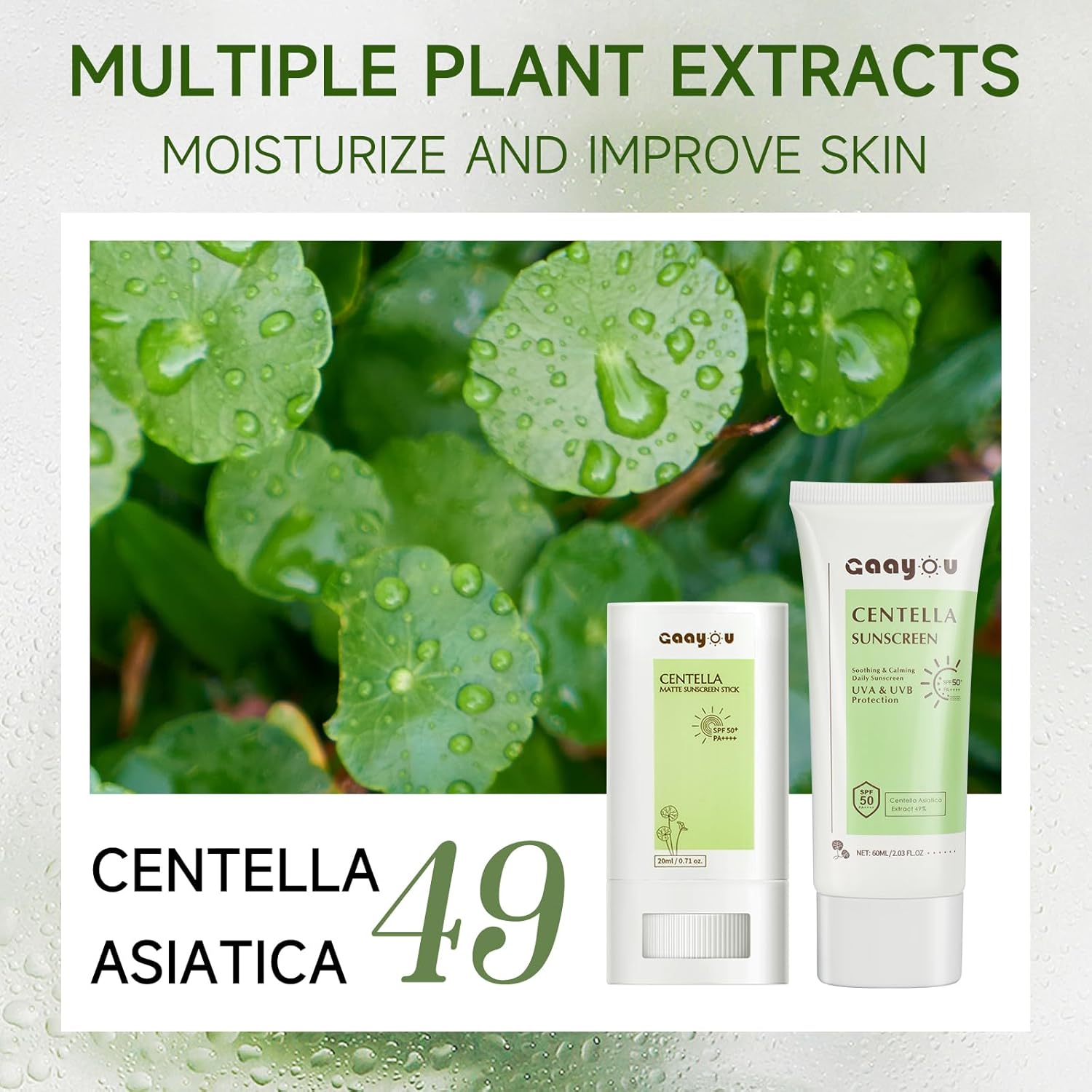 Sunscreen Stick SPF PA50++++ Centella Sunscreen Korean Sunscreen Stick Facial Sunscreen Soothing Moisture Matte Sun Stick for Face & Body Oily Sensitive Skin Non Greasy, No White Cast