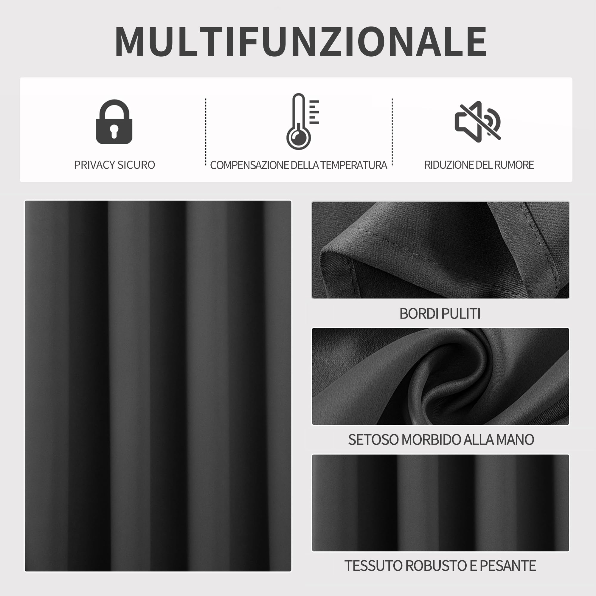 Joydeco Tende Oscuranti per Interni 2 Pezzi L 140 x A 175, Tende Termiche con Occhielli Grigio Scuro per Soggiorno Moderne, Cameretta Bambini, Camera