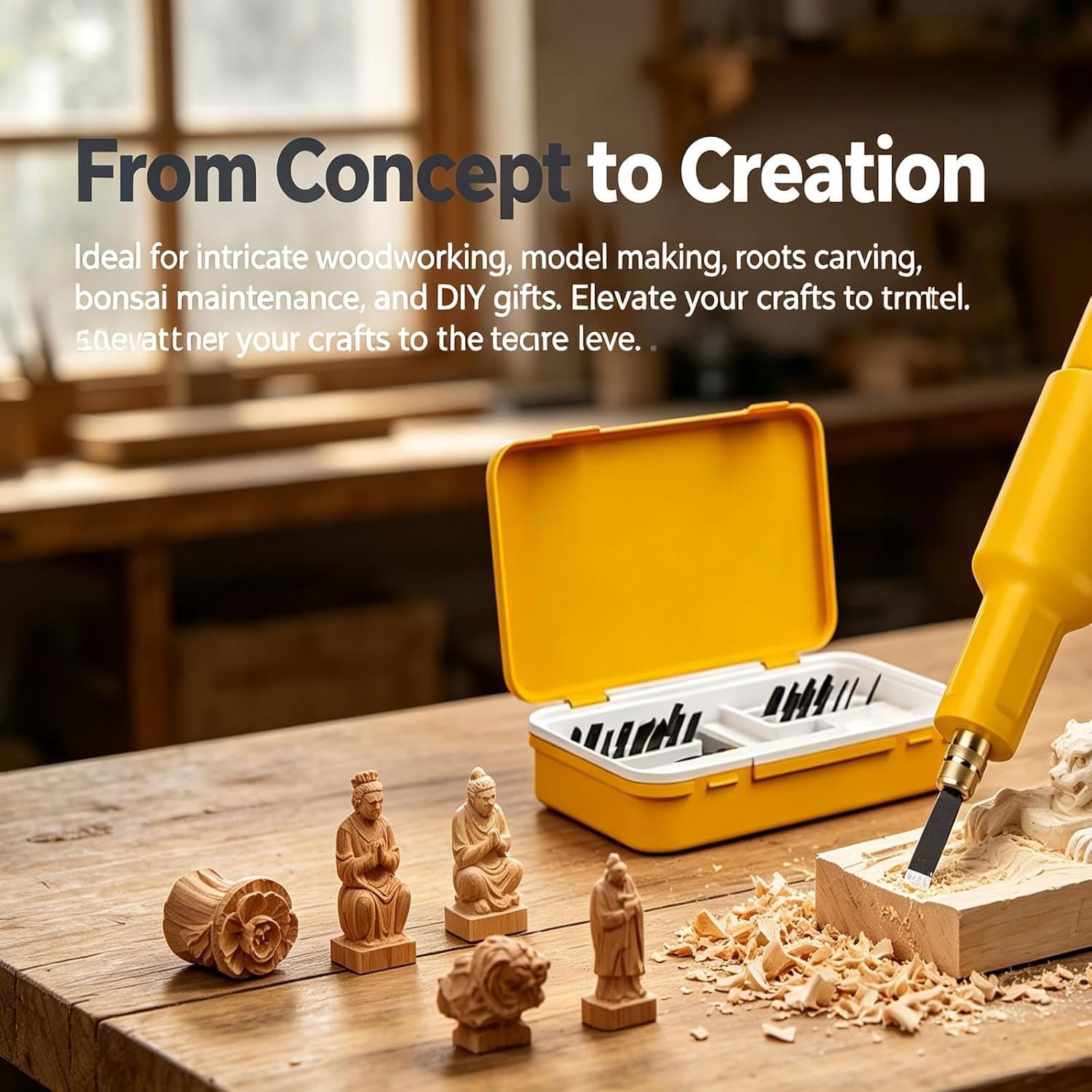 Electric Carving Tool Set, 40W Wood Chisel Kit, Elektrisches Schnitzmesser-Set, Kabellos wiederaufladbar Holzschnitzmeißel-Set, Handheld elektrischer Meißel für Holzarbeiten und DIY Crafts (10 Head)
