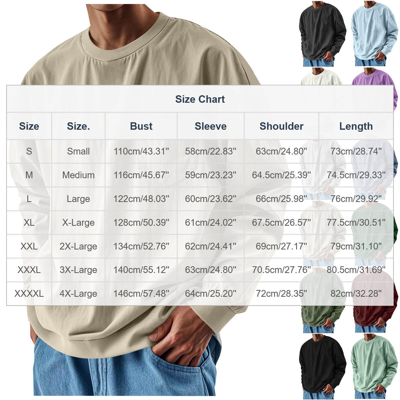 Camiseta de manga larga para hombre, casual, ajuste holgado, cuello redondo, sudadera básica, estilo urbano, cómoda, uso diario, para el trabajo, viajes, actividades de fin de semana, ocio, trajes
