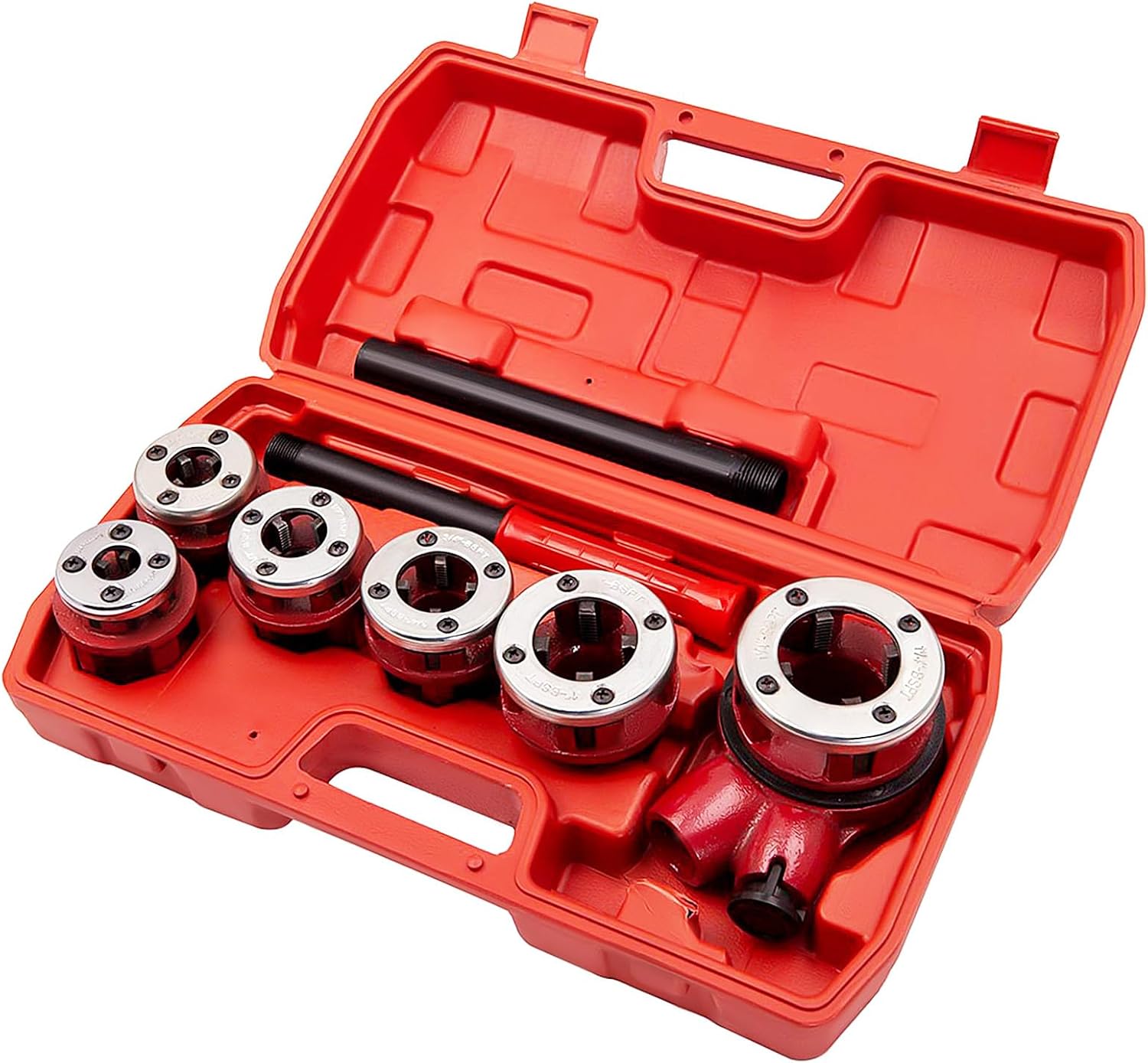 maXpeedingrods Pipe Threader Kit, Ratchet Pipe Threader Kit Manual Ratcheting Pipe Threading Tool Set W/6 Dies 1/4", 3/8", 1/2", 3/4", 1", 1-1/4" for Galvanized Aluminum Iron Copper Pipes
