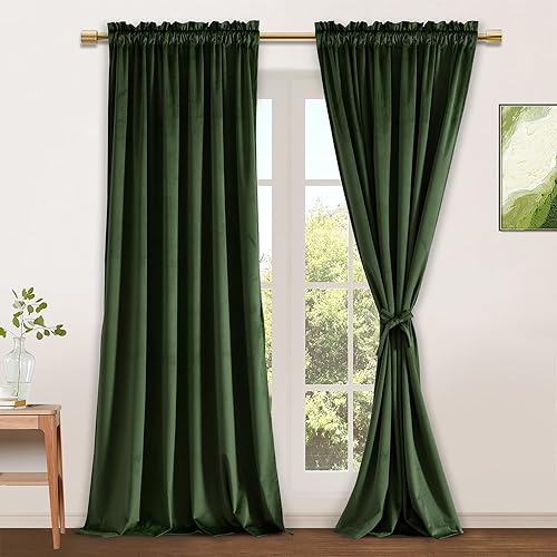 Miniatura 321 de Cortinas de terciopelo JIUZHEN, cortinas opacas suaves de terciopelo retro para dormitorio, cortinas elegantes con reducción de ruido y Rosa