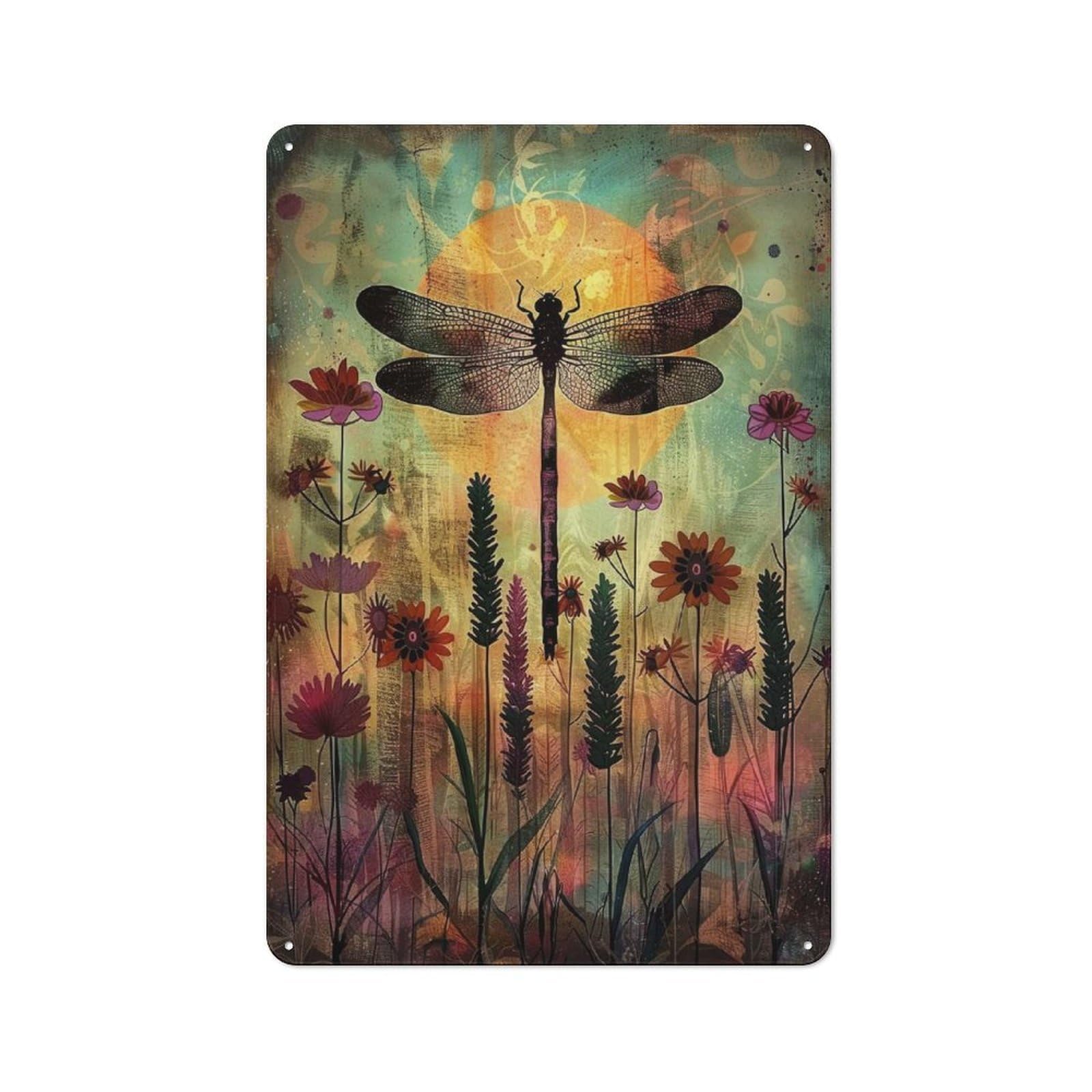 Junmoney Dragonfly Dreams Decorative Tin Plaque With Design 30X20cm, Old Style Bar Wall Plaque For Bar, Kitchen, Garage Or Games Room