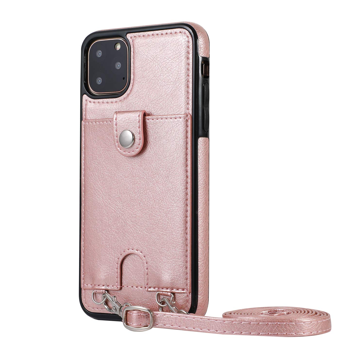 Crossbody Case for iPhone 11/11 Pro/ 11 Pro Max Detachable Strap & Card Holder Wallet Clutch Slim Leather Back Cover