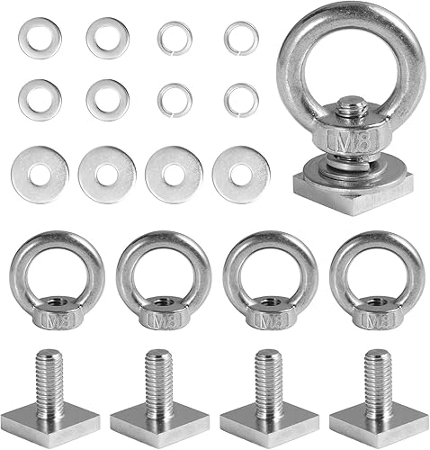 Miniatura 8 de Anclaje de amarre para montaje en pista en T para portaequipajes de techo, perno de ojo en forma de anillo resistente M8, anillos de amarre de