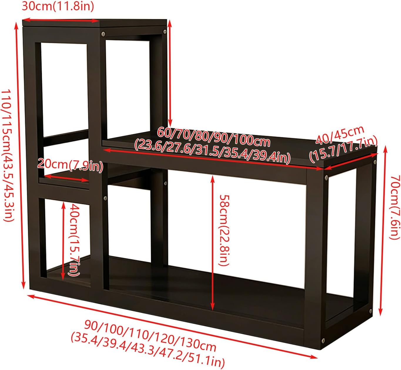 Heavy Duty Metal Frame Aquarium Stand Fish Tank Stand Storage Shelf Multi-Layer Design With Anti-Slip Mat Suitable for Living Room Office and Study Black + White 90x115cm/35.4x43.5in