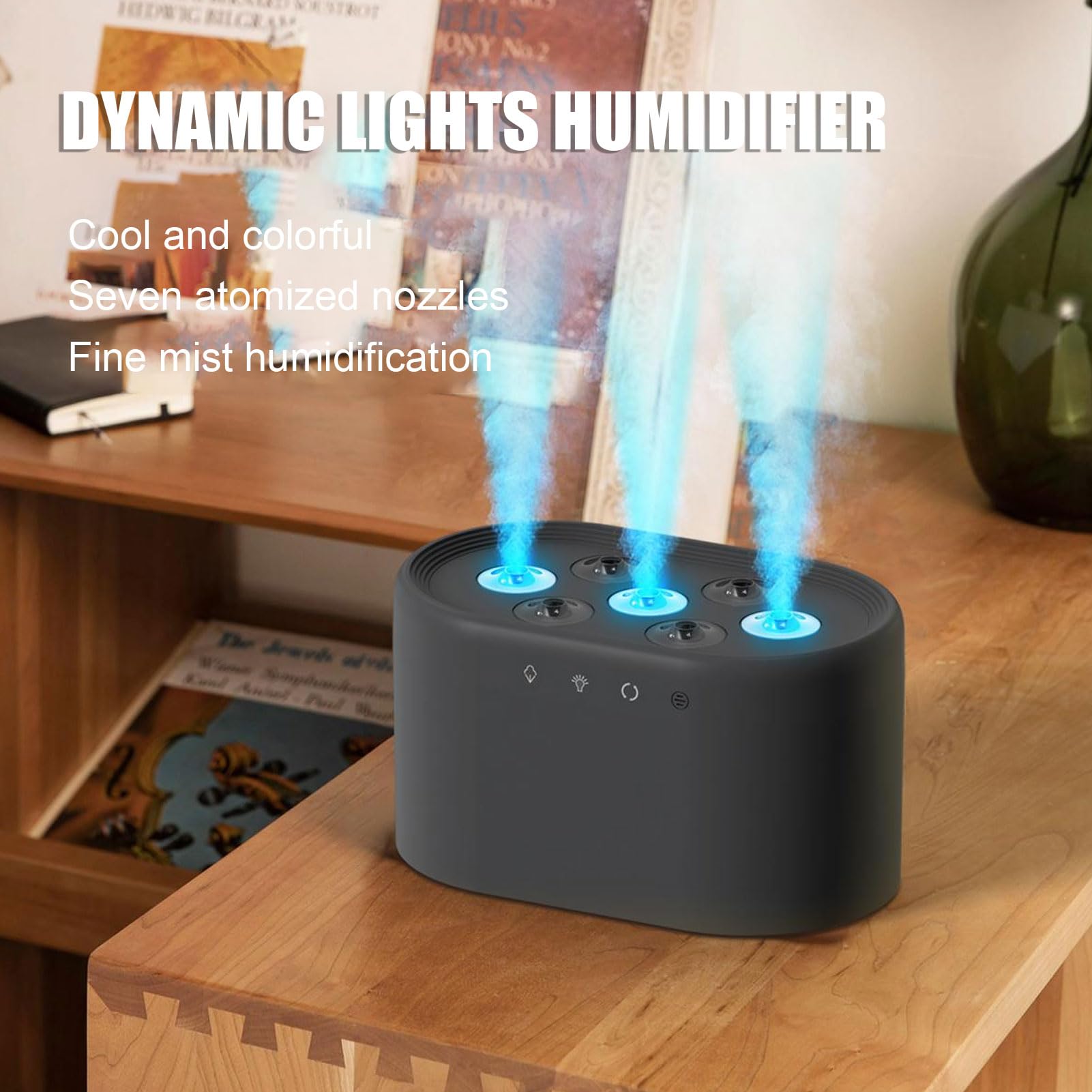 Asixxsix Umidificatore Multifunziole con Diffusore di Oli Essenziali con Effica di Luce Dinamici, Timer e Regolazione della Temperatura Spegnimento Automatico Macchine per Aromaterapia (BLACK)