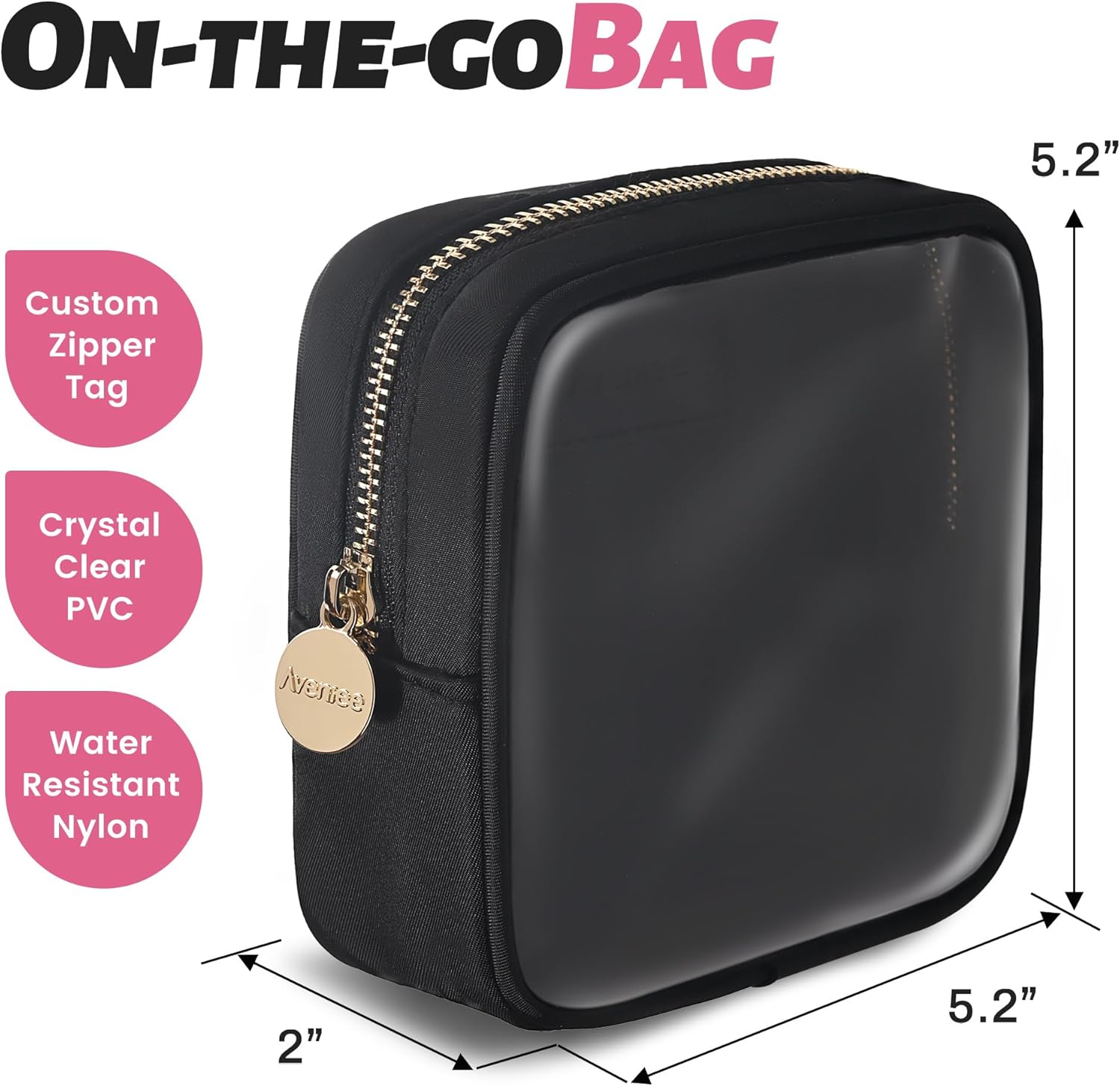 Aveniee Small Clear Makeup Bag, Mini Makeup Bag for Purse Organizer, Cosmetic Bag Travel Zipper Pouch for Women, Cute Car Accessories for Skincare Lipstick Essentials-Black - Image 5