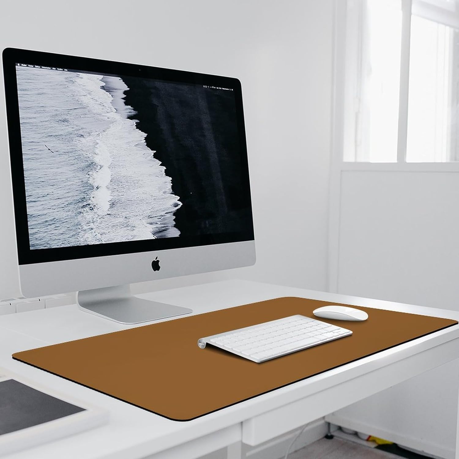 Gaming Mouse Pad Large, Brown and Cream Solid Color Extended Mouse Mat with Stitched Edges for Keyboard/Laptop/Mouse/Desktop,16" x 36"