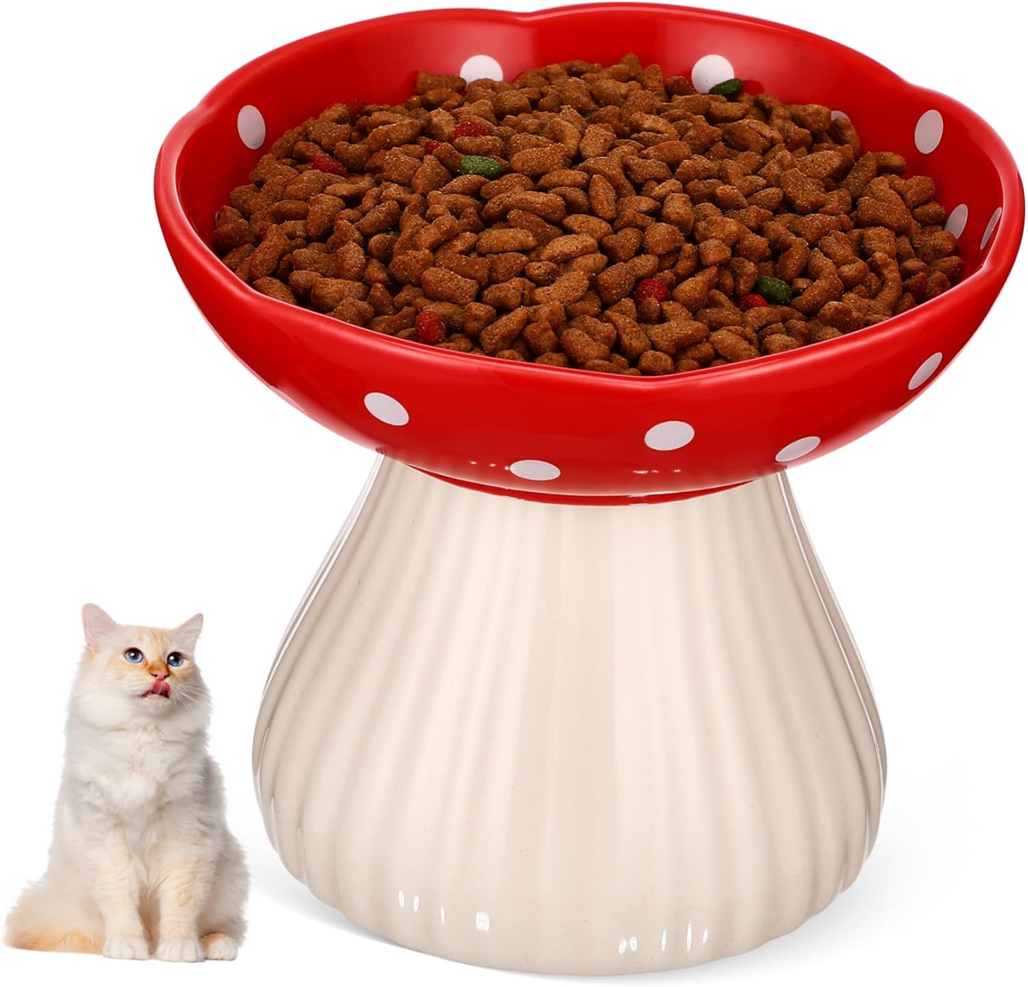 Ceramic Raised Cat Bowl Whisker Friendly Wide Cat Feeding Bowl Elevated Pet Feeder