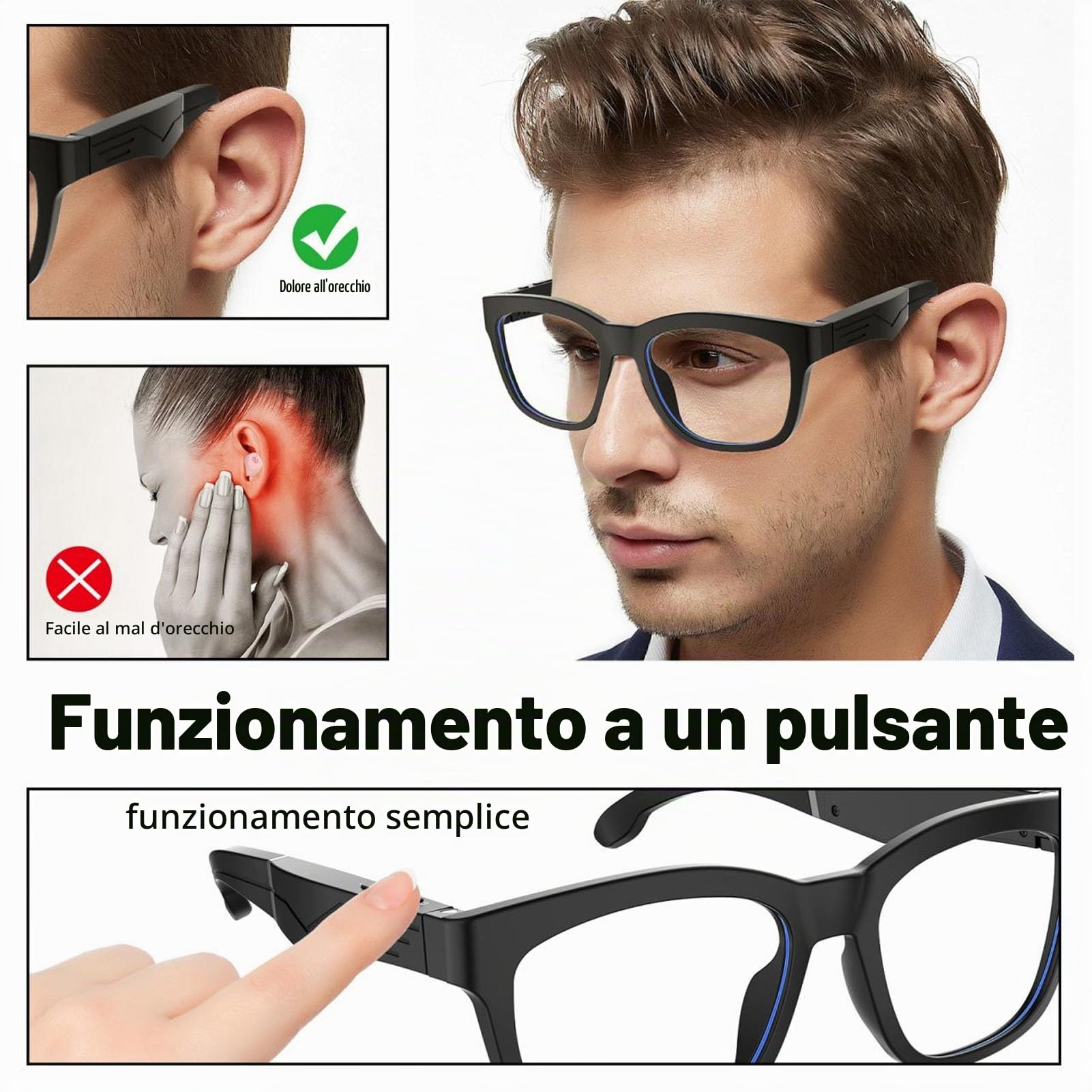 Asixxsix Occhiali intelligenti, occhiali audio Bluetooth con cancellazione del rumore con microfono incorporato, filtro della luce blu, occhiali Bluetooth ricaricabili anti-blocco blu per gli uomini