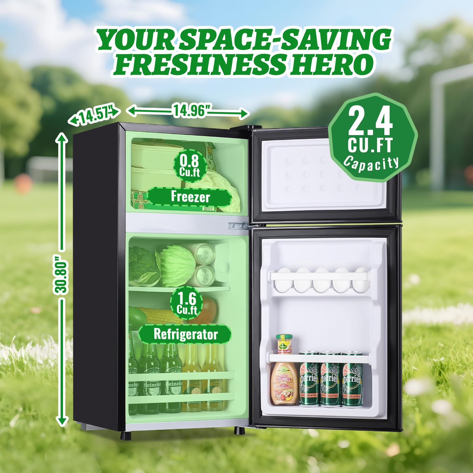 Demuller 2.4 Cu.Ft Mini Fridge With Top Freezer Apartment Size Dual Door Compact Refrigerator For Personal Use Small Fridge With Egg Tray, 7 Temperature Control For Dorm, Black on Fridge.com - View 3