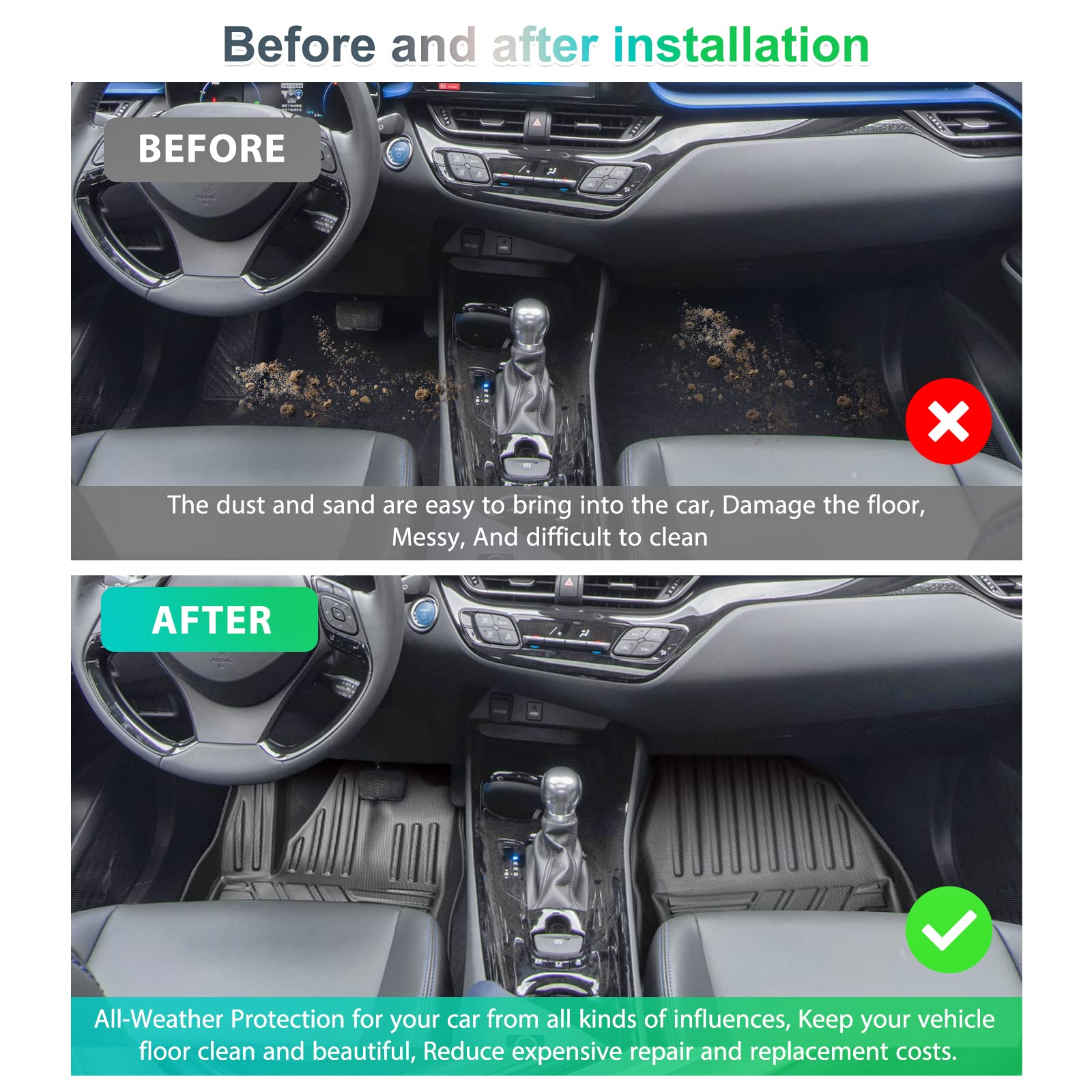 GAFAT Toyot-a C-HR 2016-2023 Tappetini in Gomma, CHR Tappetino Originali, Scansione 3D TPE Bordo Alto, Tappetini C-HR, Compatibili con Accessori Toyota C-HR