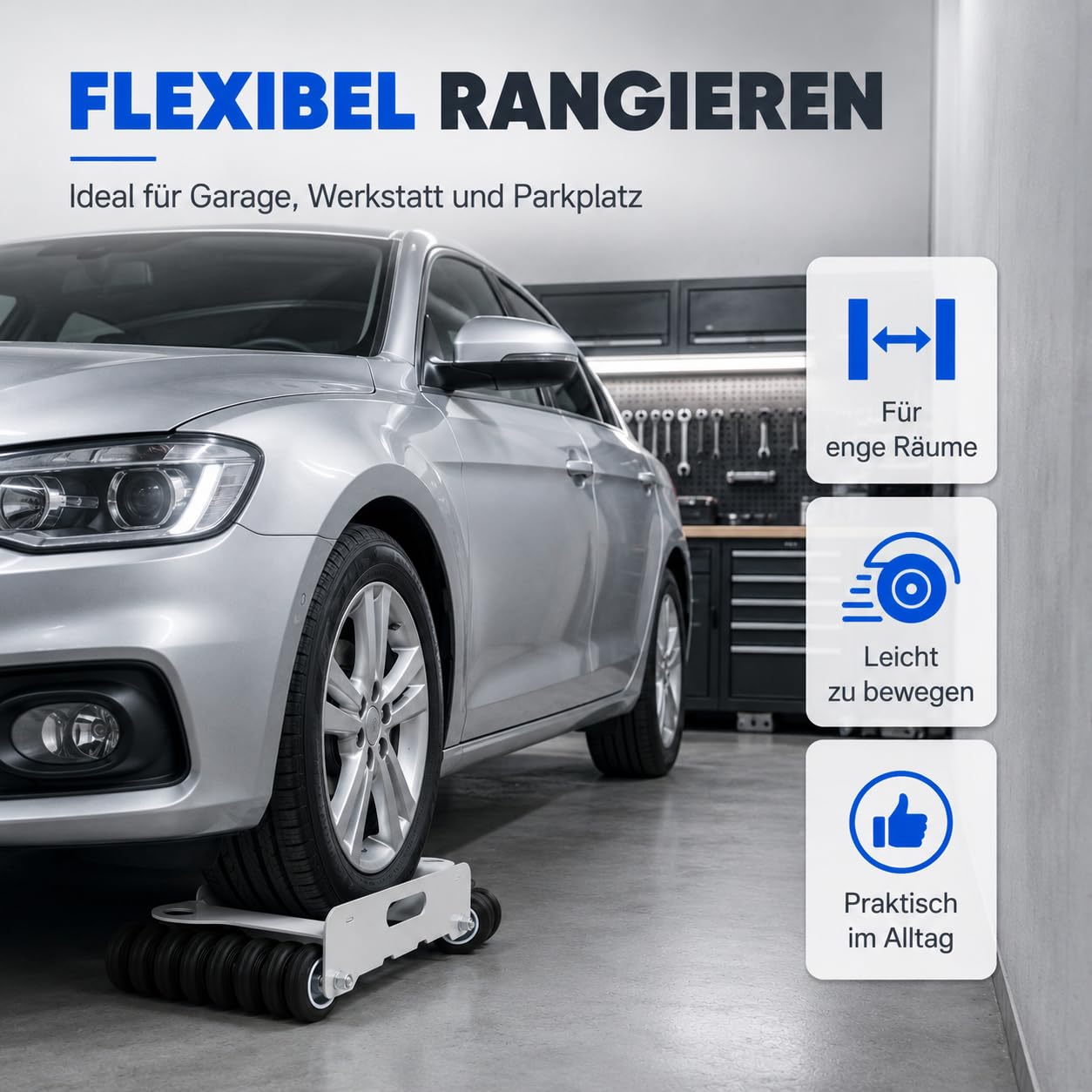 Rangierroller 1 Stück Auto Rangierhilfe mit 14 festen Rädern, Reifenroller aus Stahl bis 4500 lbs 2041 kg, Fahrzeugroller für Auto LKW ATV Rasenmäher