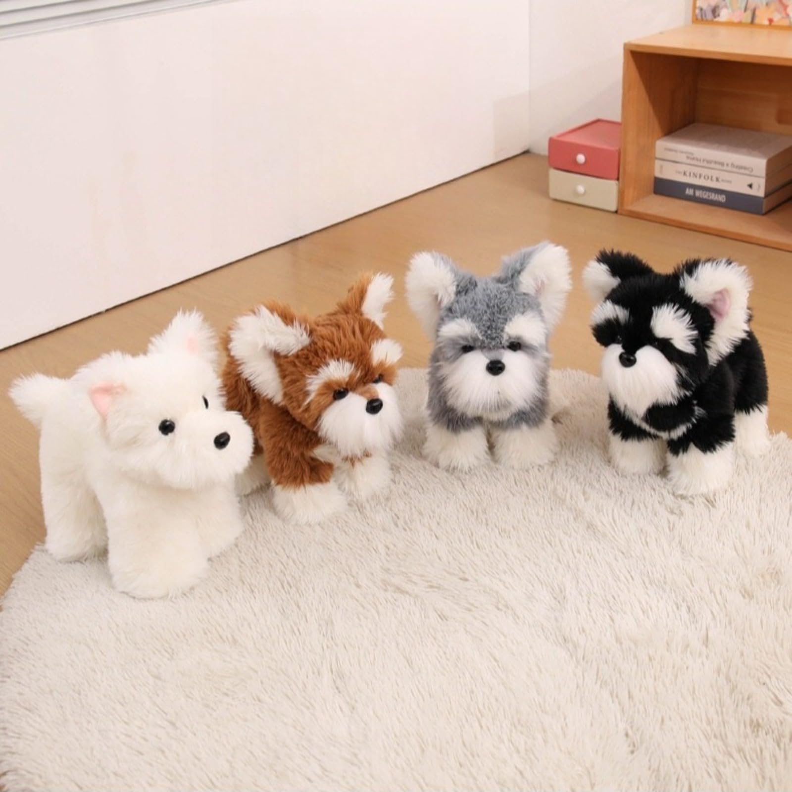 Schnauzer Plüschfigur, Realistischer Hund Plüschtier, PlüSchhund Stehend,Flauschiger Stofftier zum Spielen,Geschenk für Kinder und Hundeliebhaber (42cm,Grau)