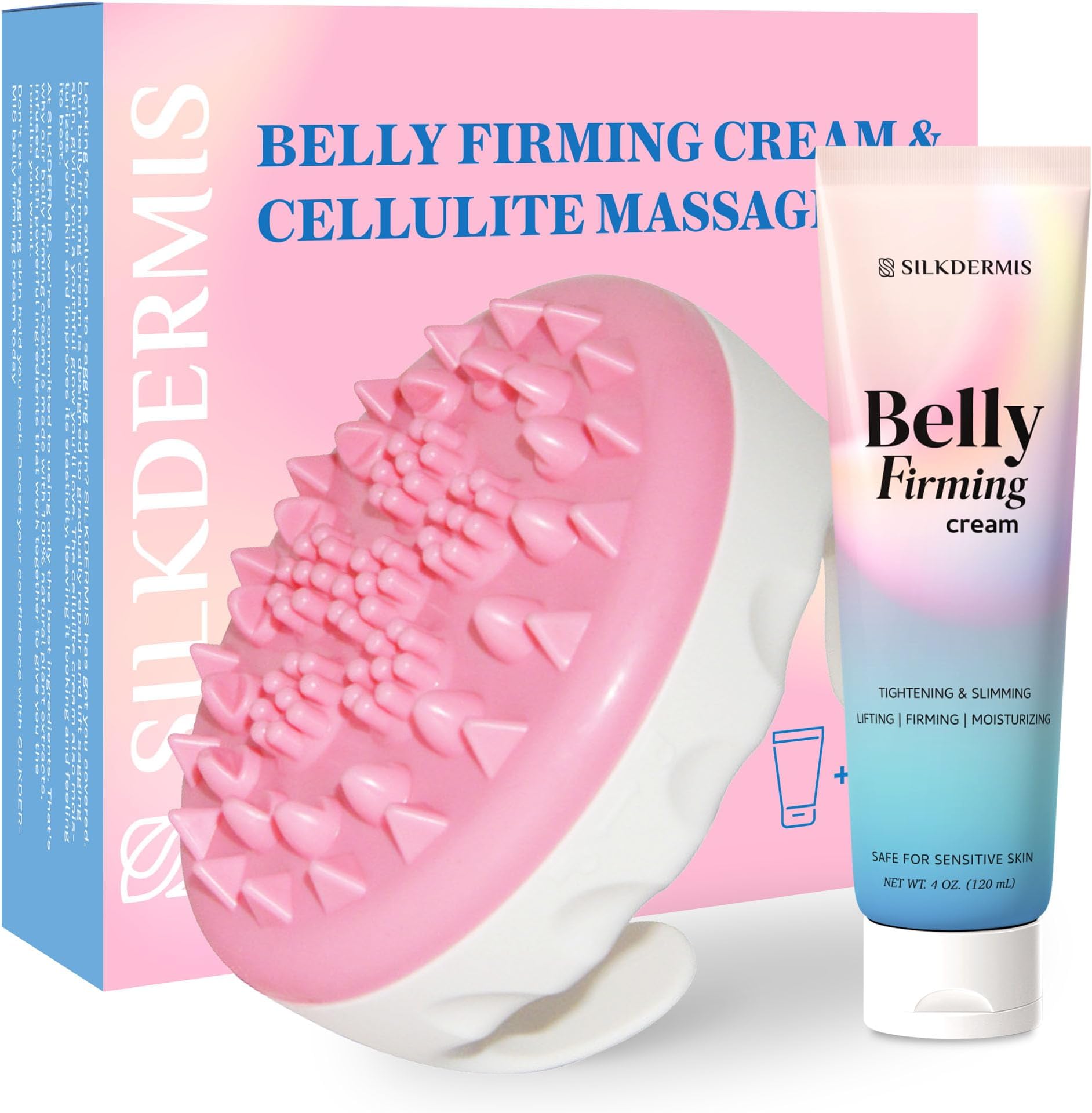 Belly Firming Cream with Anti-Cellulite Massager: Skin Tightening Cream and Cellulite Remover for Stomach & Thighs & Butt
