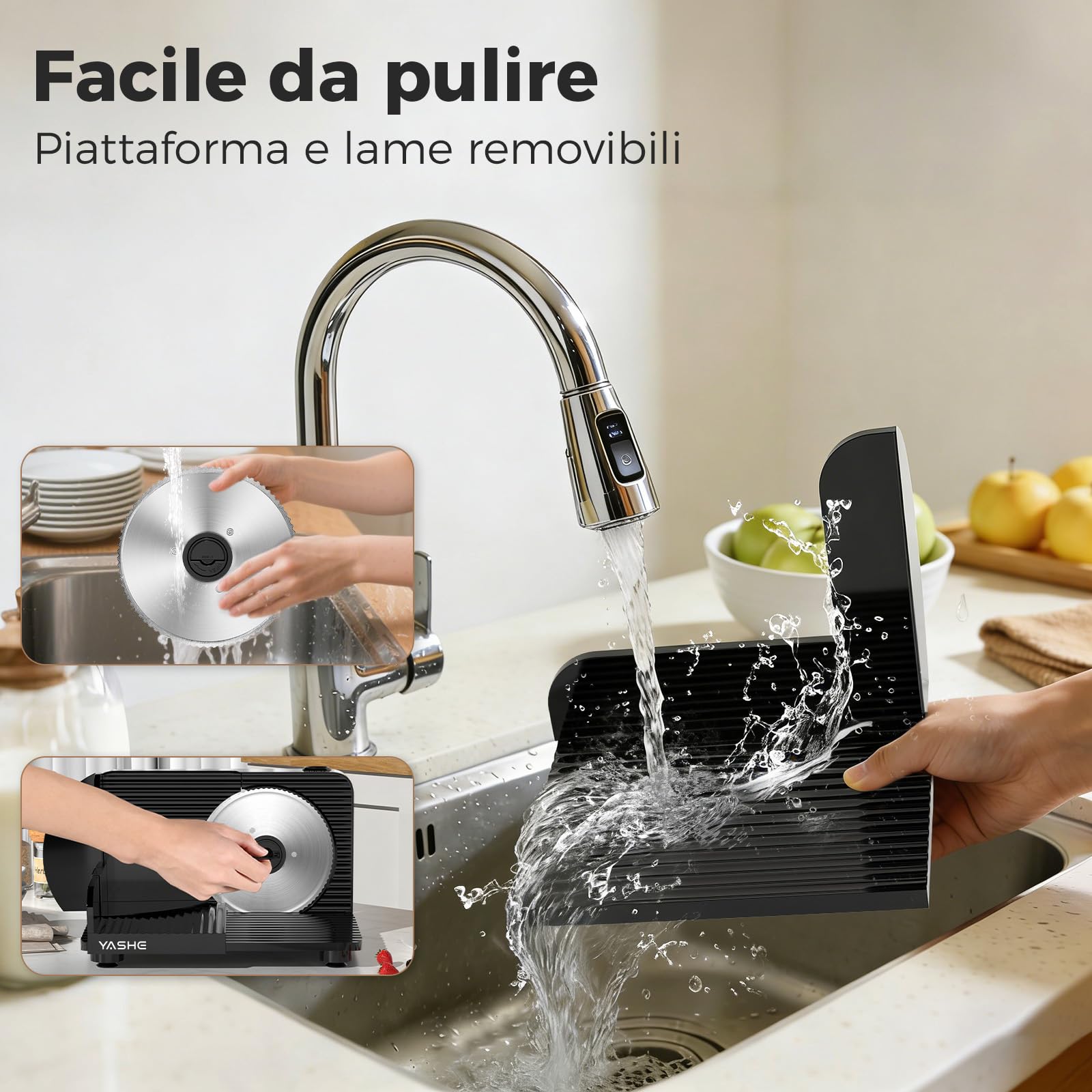 YASHE Affettatrice Elettrica Pieghevole 180W, Lama Inox 17 cm, Spessore Regolabile 0–15 mm, Compatta e Salvaspazio, Ideale per Carne, Formaggio, Pane e Verdure, Nera