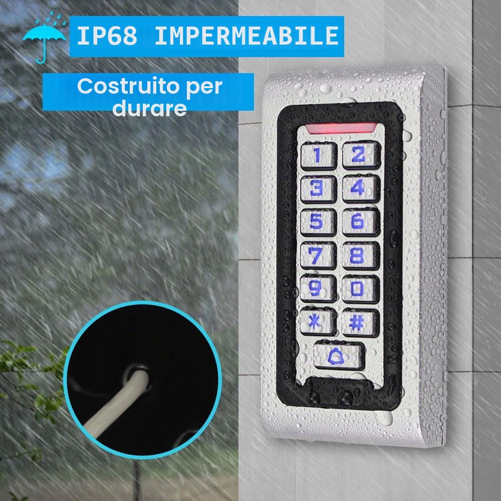Tastiera di controllo accessi TP68 impermeabile 125KHz RFID tastiera in metallo, 2000 utenti, retroilluminazione, sistema di controllo accessi adatto per appartamenti, ville, magazzini aziendali