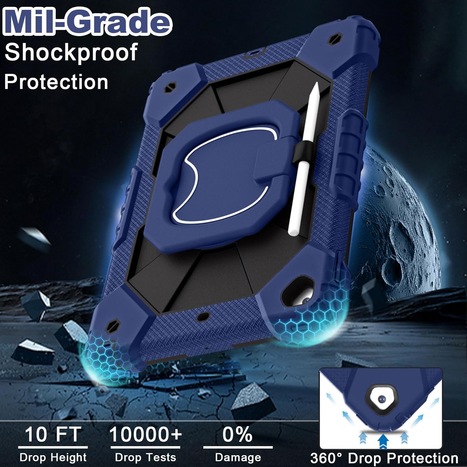 WESOROL Case for iPad 9th/8th/7th Generation 10.2 Inch iPad 9th Generation Case with Screen Protector Rotating Stand Pencil Holder Heavy Duty Shockproof Cover for 9th Gen iPad Case,Navy - Image 3