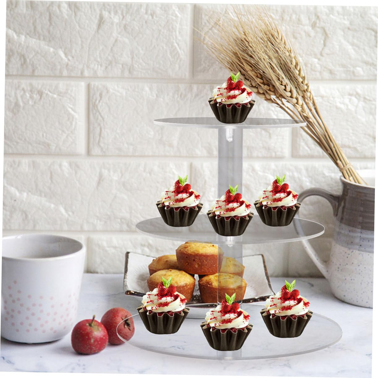 NAMOARLY Acrylic Cake Stand Convenient Cake Holder 3 Tier Cupcake Holder 3 Tiered Serving Tray Cake Display Cupcake Tower Server Tray Wedding Decorations for Ceremony Transparent