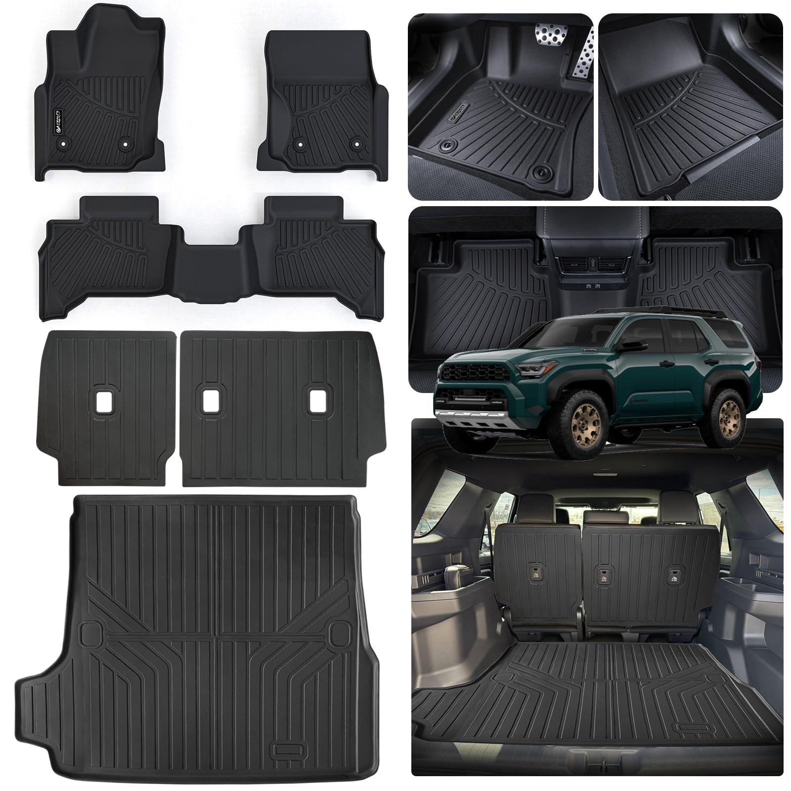 LJWAITO Floor Liners & Cargo Liners & Backrest Mat for 2016-2025 2026 Dodge Durango 6 Seats-2 Row Bucket Seat，TPE All Weather Protection Car Floor Mats with Trunk Mat Covering The Backrest — view 24