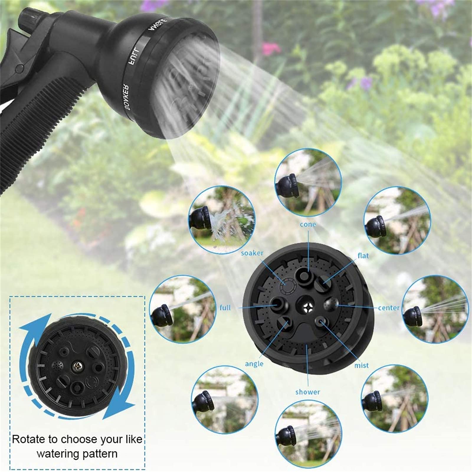 Tubo da Giardino Espandibile con Ugello a Spruzzo Funzionale, Tubo Flessibile dell'Acqua con Raccordi in Ottone Massiccio per Il Lavaggio Dell'irrigazione del Cortile,