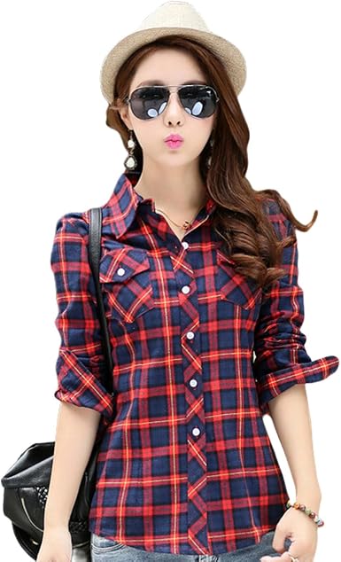 Camisas de cuadros clásicas para mujer, otoño nuevas, informales, delicadas,  para jóvenes, estilo universitario, dama, manga larga, blusa, ropa:  Amazon.es: Ropa