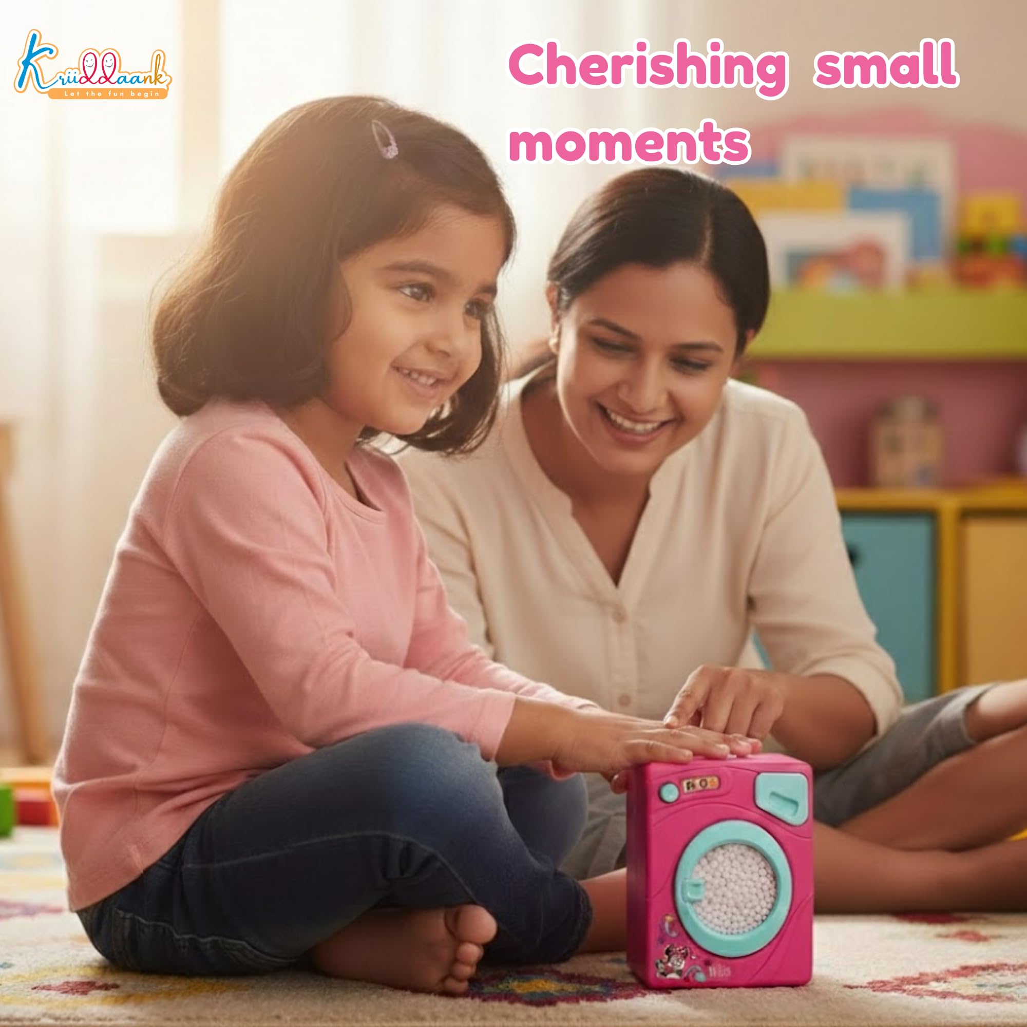 Kriiddaank Minnie Theme Interactive Family Washing Machine Toy for Toddlers - Pink Mini Laundry Appliance with Light & Sounds, Educational Pretend Play|Birthday Gift for Kids Aged 3+ Years 4