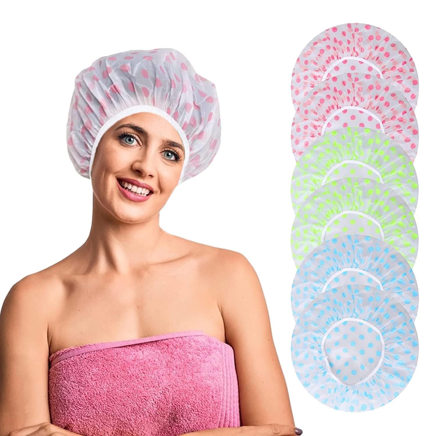 Shower Cap Set of 6 for Women – Reusable Waterproof EVA Shower Caps with Elastic Band, Free Size Multicolor Bathroom Caps for Hair Protection, Spa, Salon & Home Use(Multicolored and Multi-design)-image-8