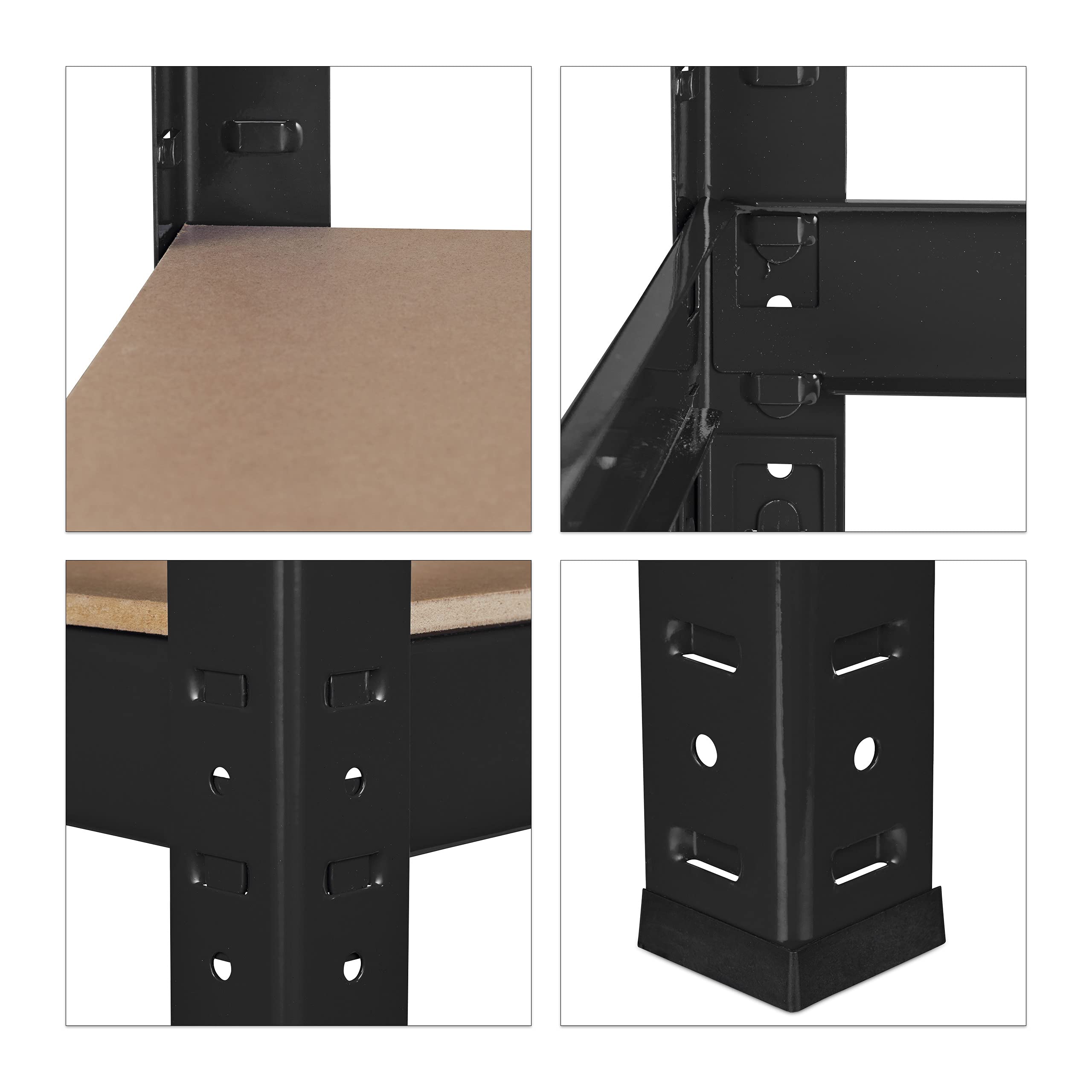 Relaxdays Schwerlastregal XL, 5 Böden, Stahl, 220x100x45 cm, schwarz | Traglast 1325 kg