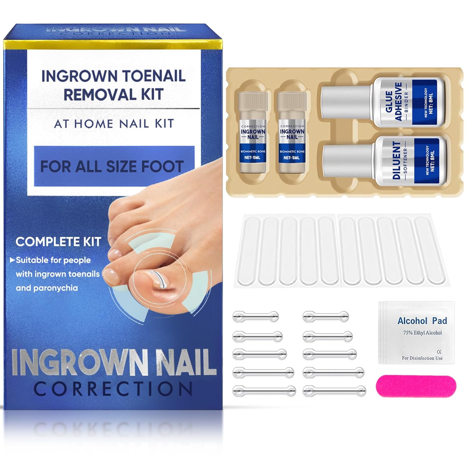 Ingrown Toenail Treatment-Patch(10pcs), Ingrown Toenail Corrector(Titanium Alloy), Ingrown Toenail Removal Kit, Cuttable Applicable for Any Nail Size, Nail Repair for Finger and Foot, Reusable