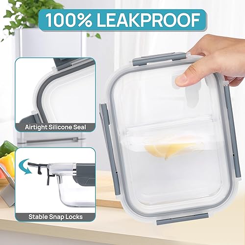 Miniatura 2 de Vtopmart Paquete de 5 recipientes de vidrio de almacenamiento de alimentos de 33 onzas con tapas, recipientes de preparación de comidas, 2