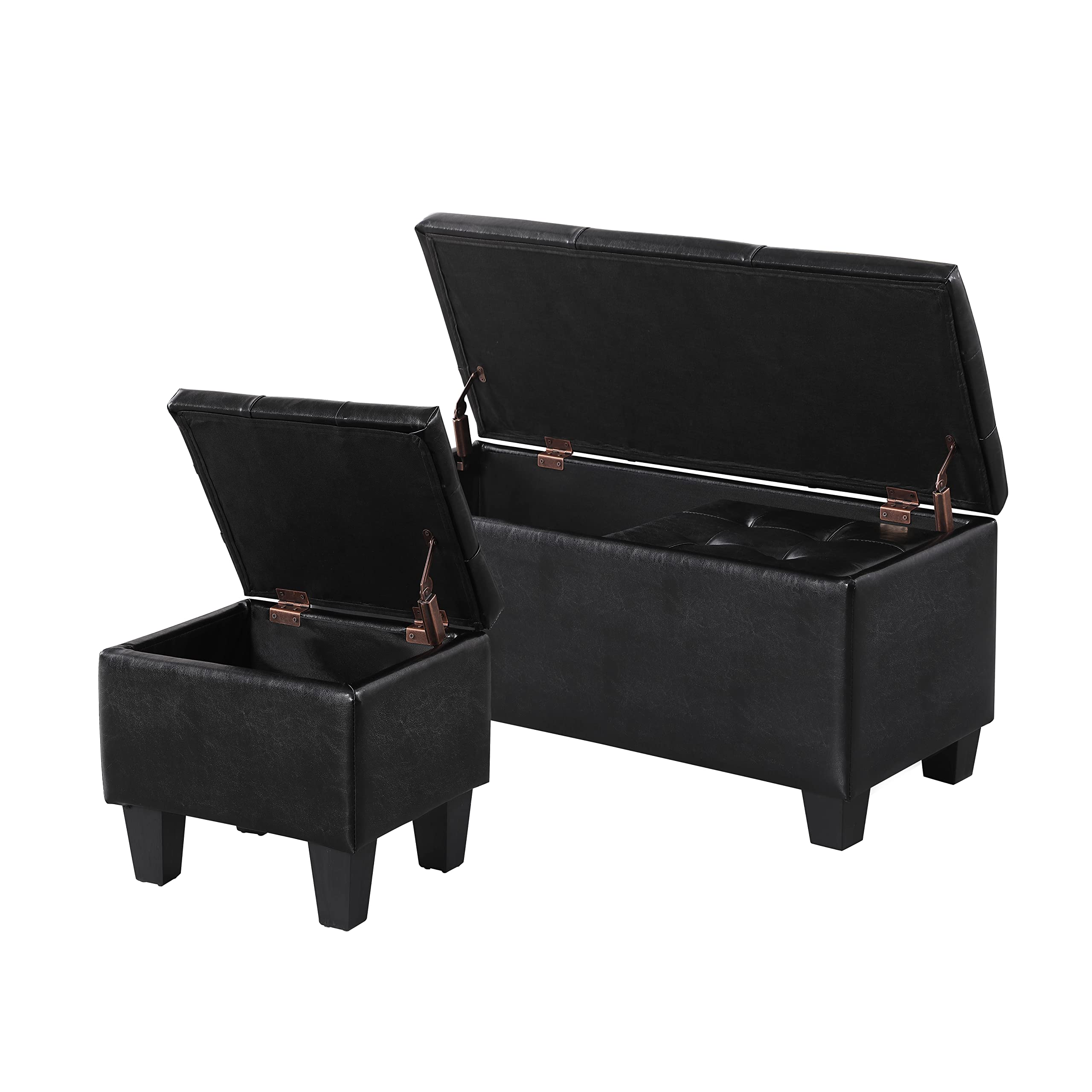 Tassullo Storage Ottoman Set of 3, 38'' Button-Tufted Coffee Table Bench with 2pcs Nesting Foot Stools, for Living Room Couch, Bedroom, End of Bed (