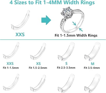 Feramox Ring Size Adjuster Fit Thin Rings - Invisible Clip-on Guards(8 pcs) | Fit Thin Bands Only, for Band Width from 1mm to 4mm, Patented Clear Clip-on Sizers, Completely Invisible & Reusable