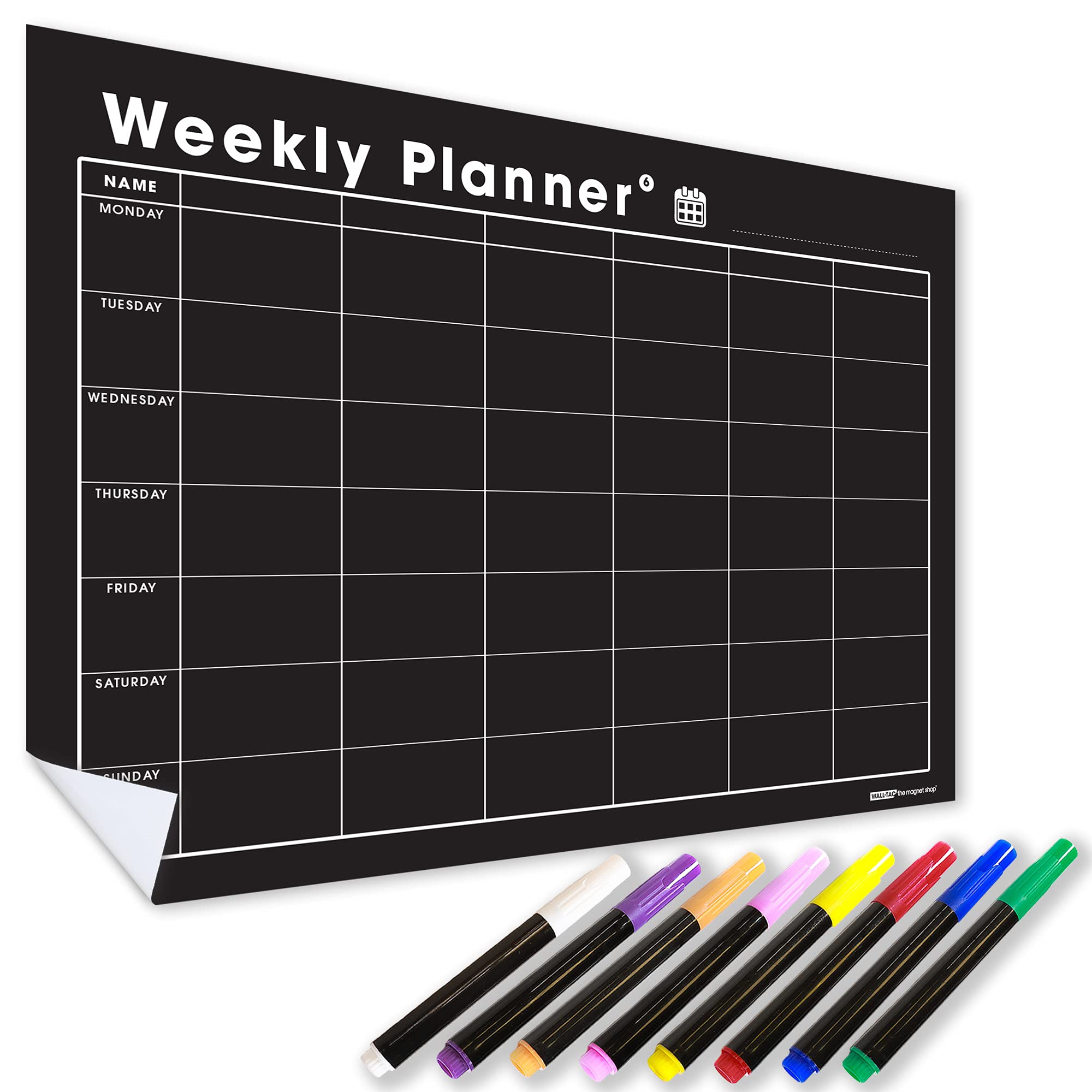 WallTAC Wall Planner A2 | Weekly Organiser and Family Planner | Reusable, Removable and Re-Positionable Self-Adhesive Whiteboard for Home and Office (Black Chalkboard L, A2)
