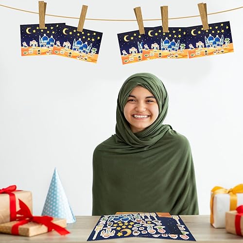 Miniatura 7 de 24 calcomanías de Eid Mubarak y tableros de tarjetas de escena, calcomanías islámicas, calcomanías de Ramadán Mubarak, kits de manualidades de Eid