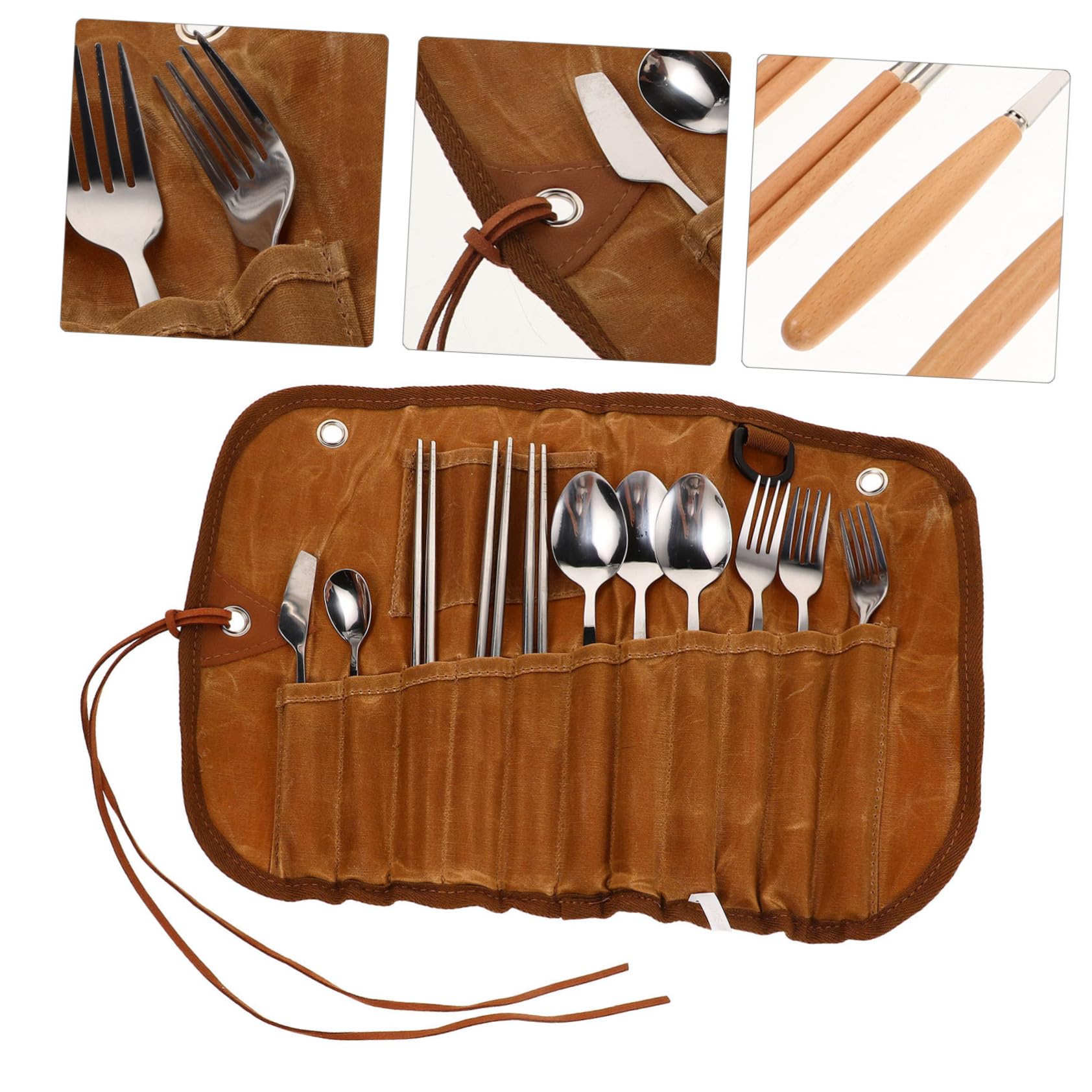 Kisangel Utensilios Multifunción para Camping Vajilla Ligera Cubiertos Inoxidable Bolsa Organizadora
